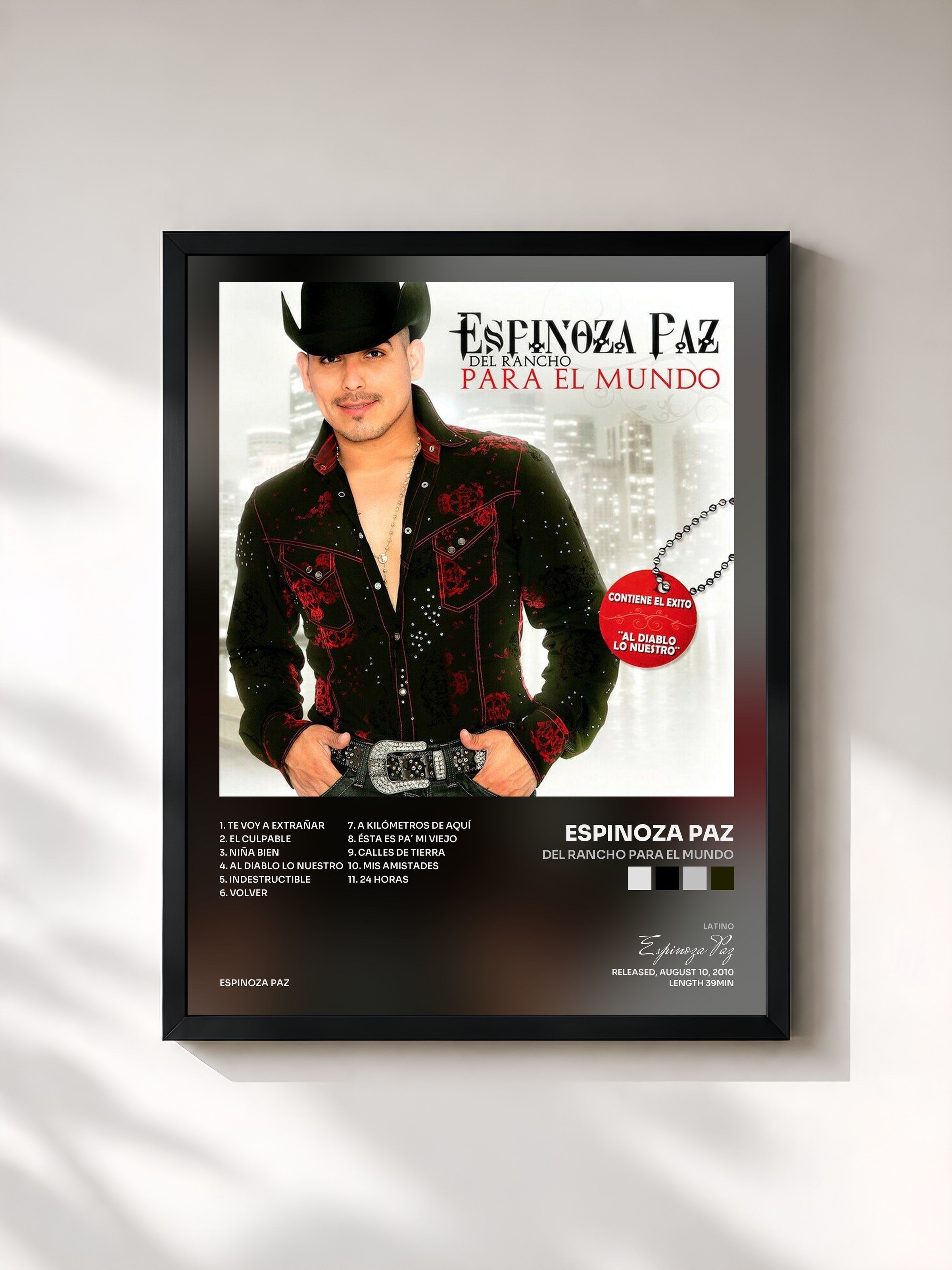 #noir Tableau de l'album Del Rancho para el Mundo de Espinoza Paz, cadre noir, imprimé et encadré en France