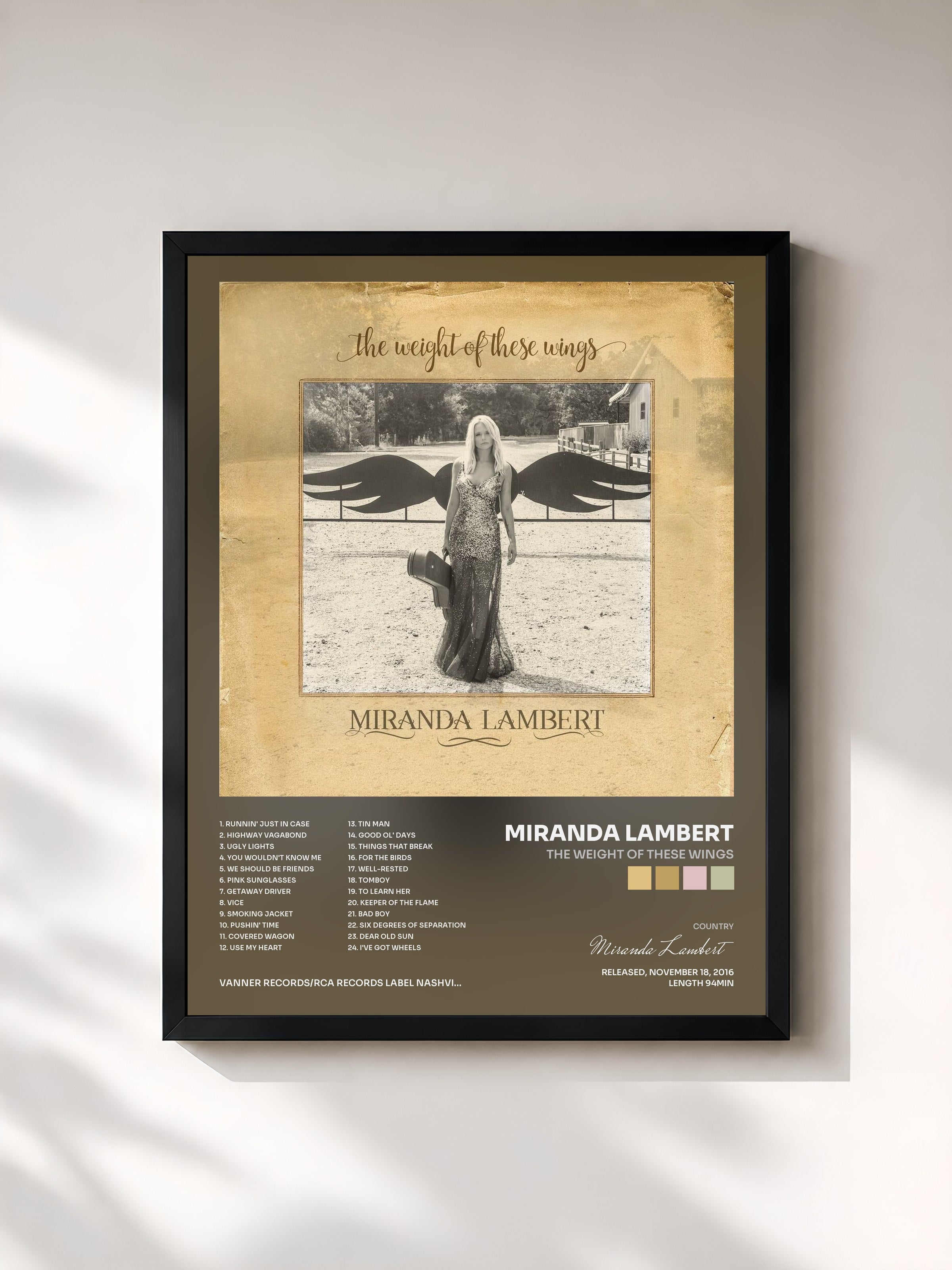 #noir Tableau de l'album The Weight of These Wings de Miranda Lambert, cadre noir, imprimé et encadré en France