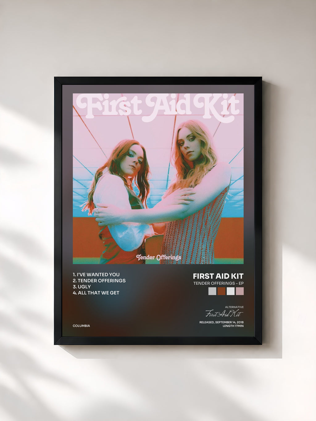 #noir Tableau de l'album Tender Offerings - EP de First Aid Kit, cadre noir, imprimé et encadré en France