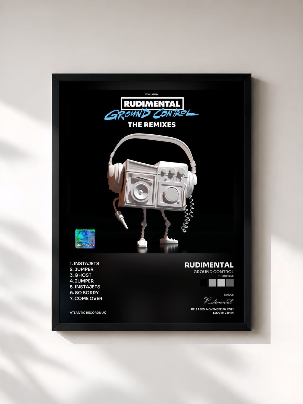 #noir Tableau de l'album Ground Control (The Remixes) de Rudimental, cadre noir, imprimé et encadré en France