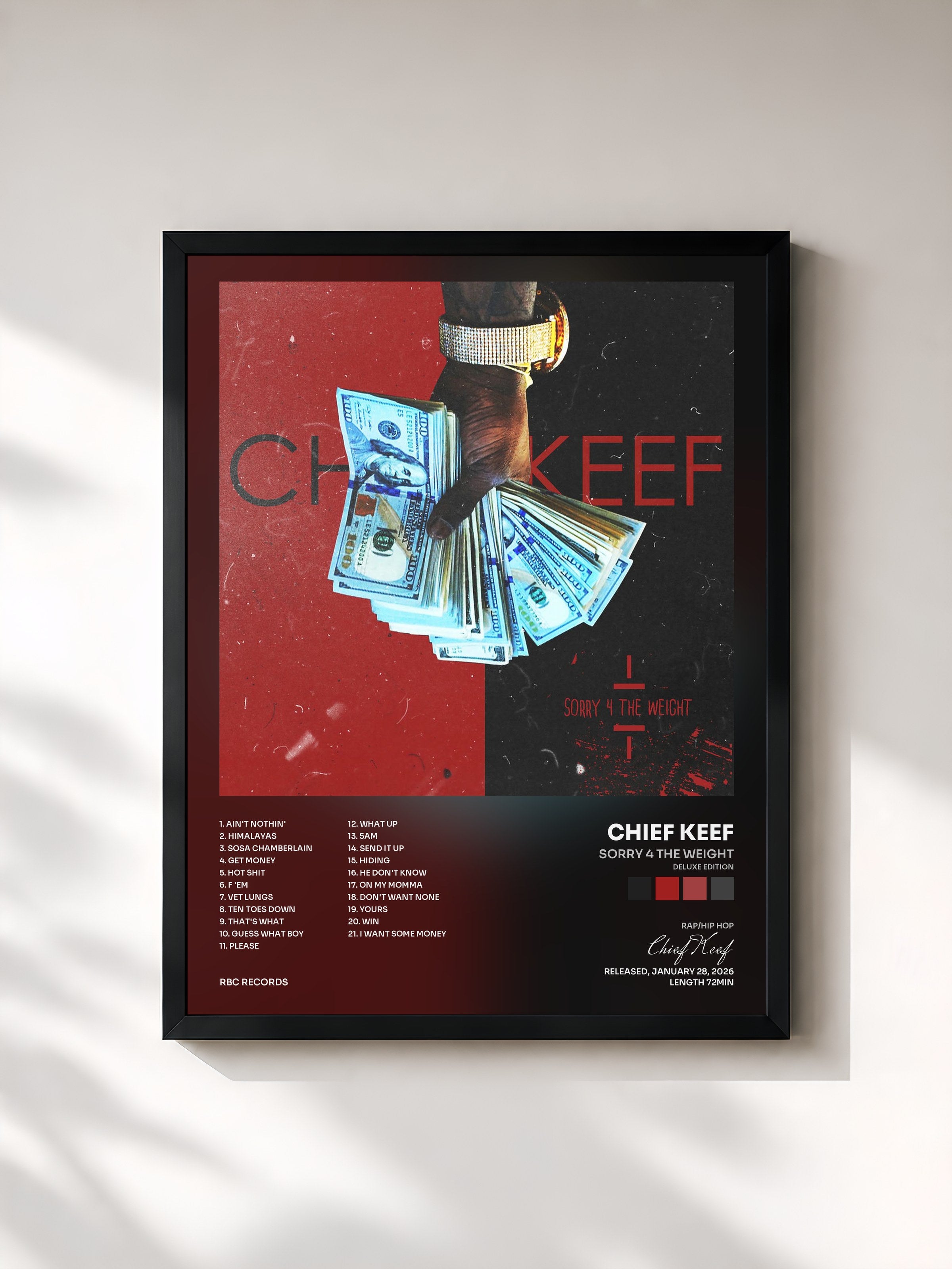 #noir Tableau de l'album Sorry 4 the Weight (Deluxe Edition) de Chief Keef, cadre noir, imprimé et encadré en France
