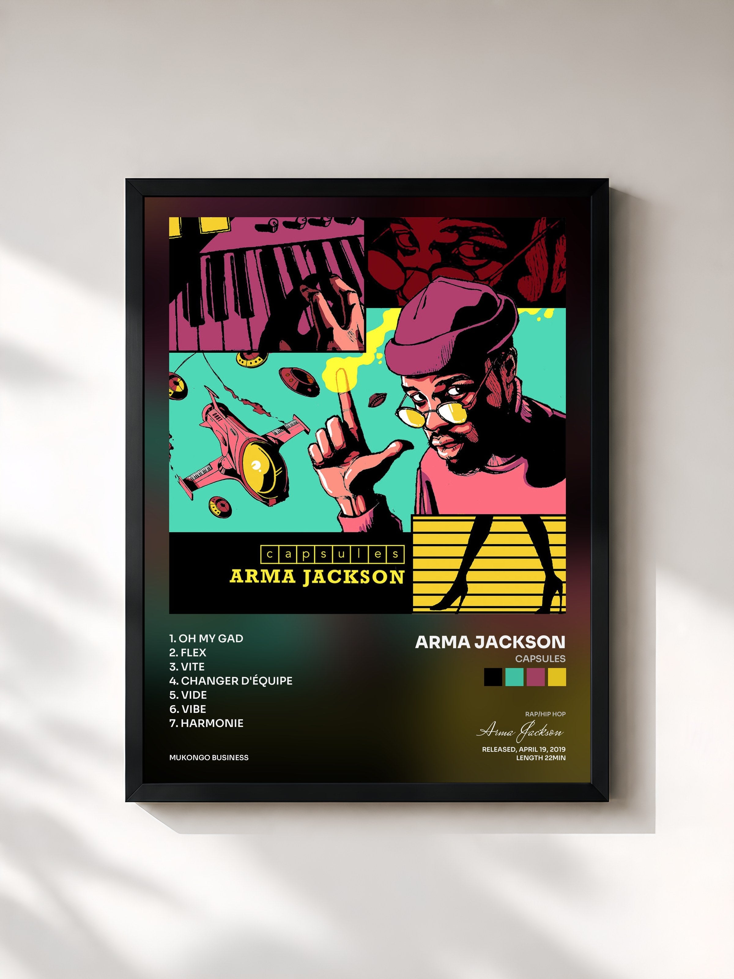 #noir Tableau de l'album Capsules de Arma Jackson, cadre noir, imprimé et encadré en France