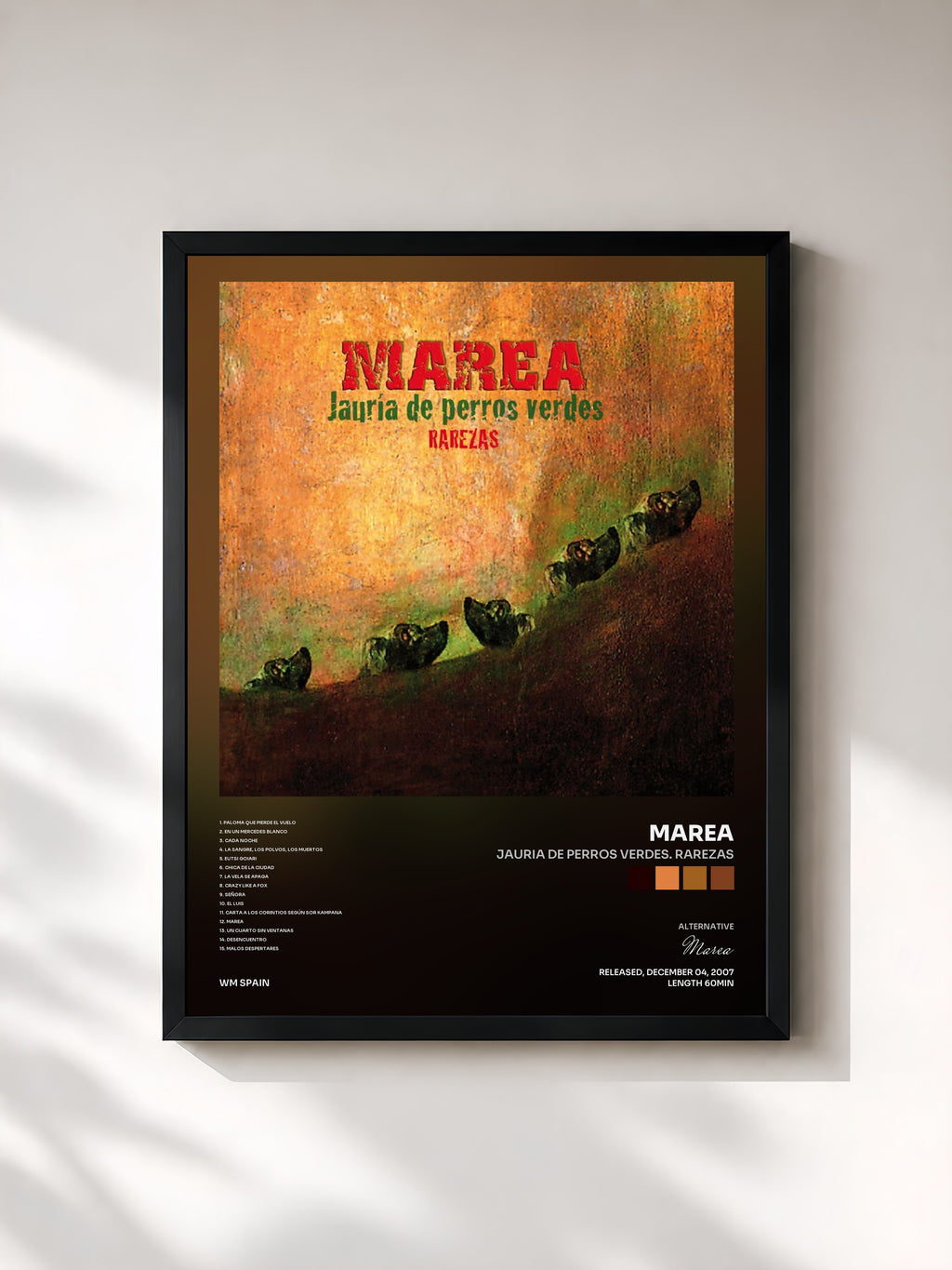 #noir Tableau de l'album Jauria de perros verdes. Rarezas de Marea, cadre noir, imprimé et encadré en France