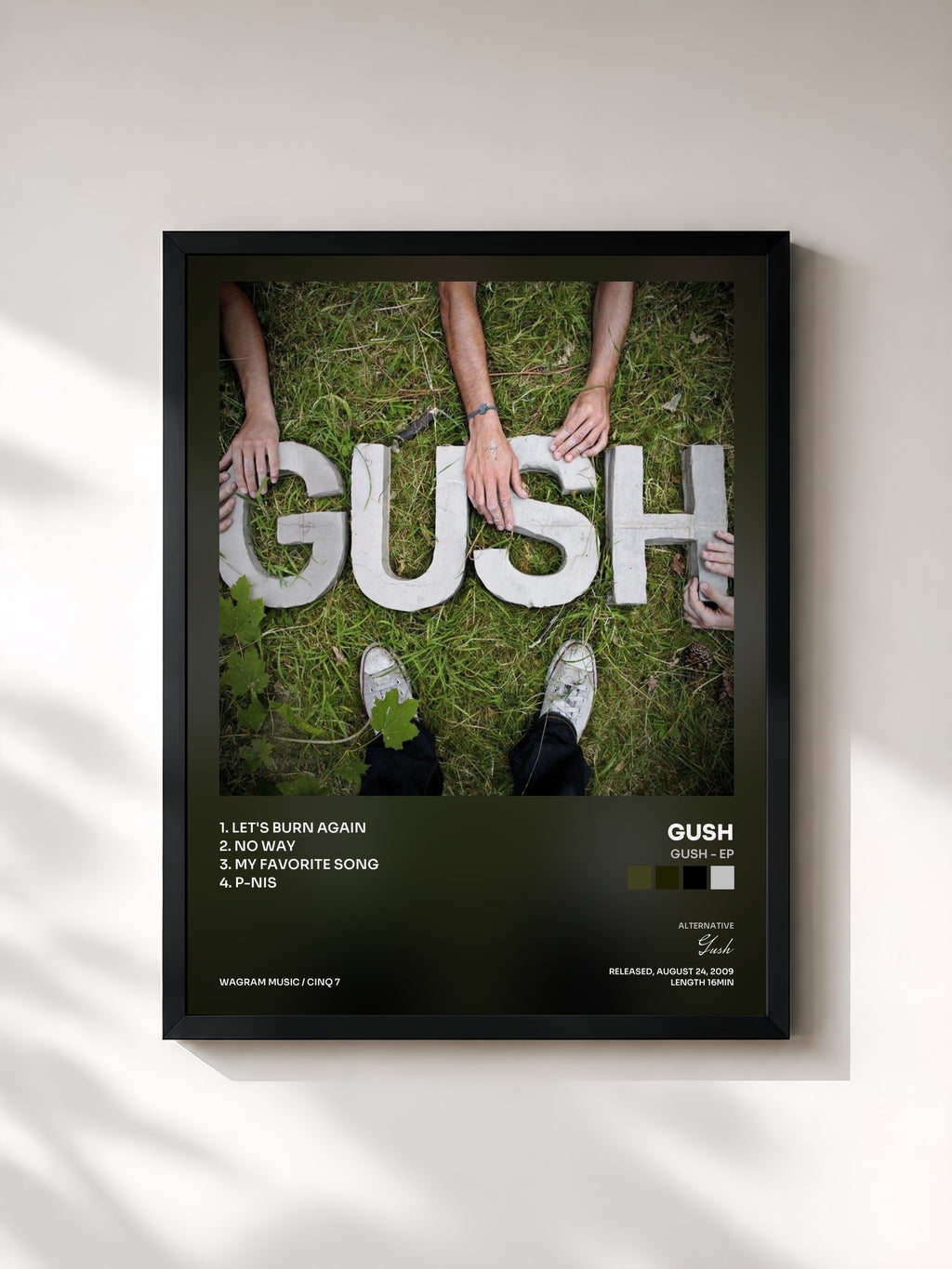 #noir Tableau de l'album Gush - EP de Gush, cadre noir, imprimé et encadré en France