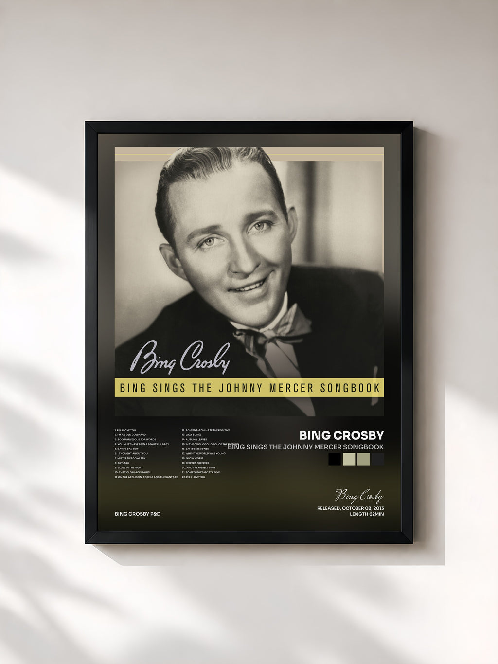 #noir Tableau de l'album Bing Sings The Johnny Mercer Songbook de Bing Crosby, cadre noir, imprimé et encadré en France