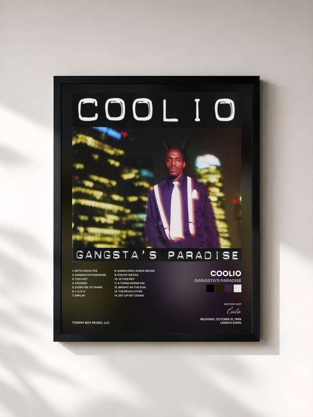 #noir Tableau de l'album Gangsta's Paradise de Coolio, cadre noir, imprimé et encadré en France
