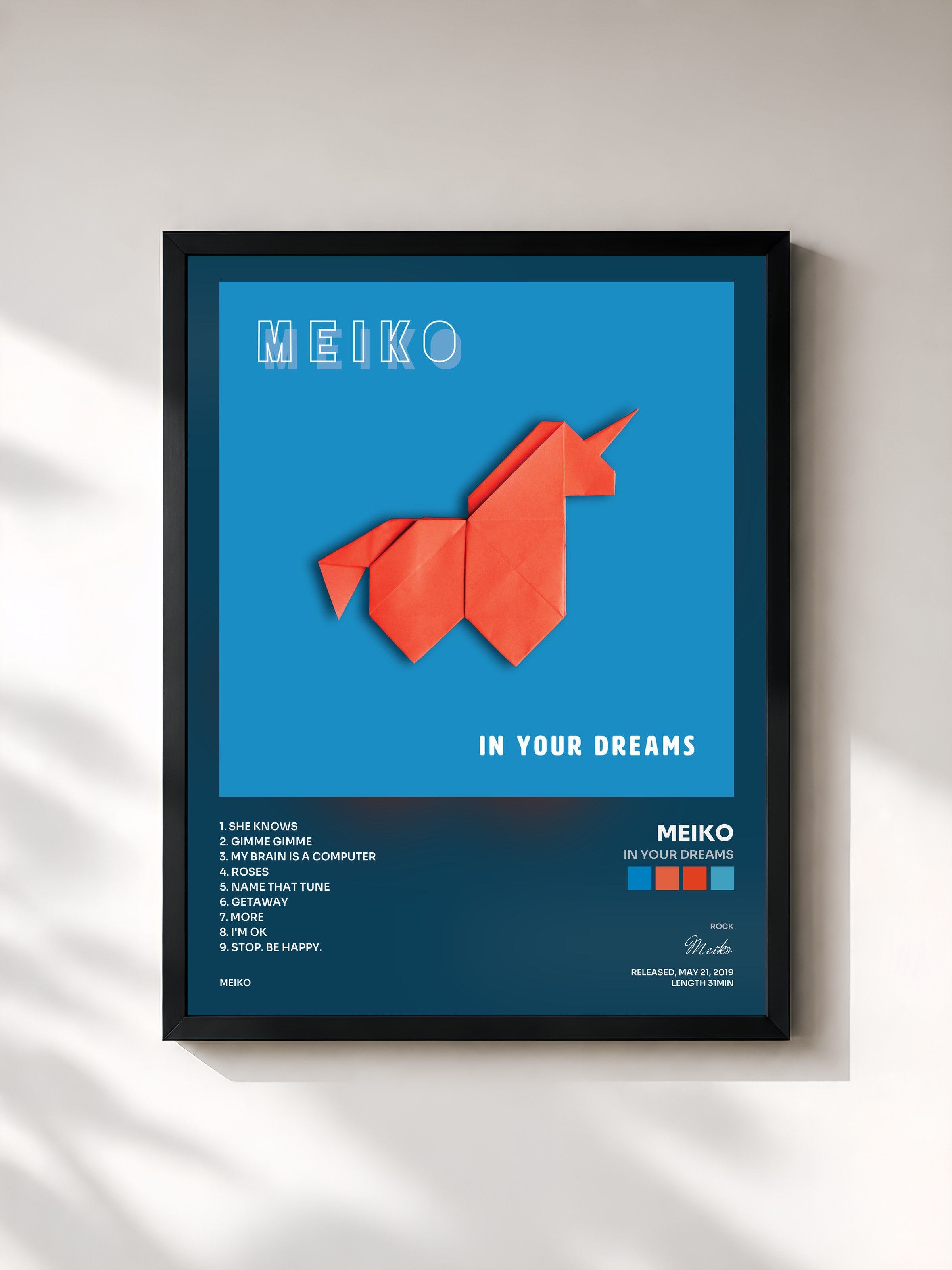 #noir Tableau de l'album In Your Dreams de Meiko, cadre noir, imprimé et encadré en France