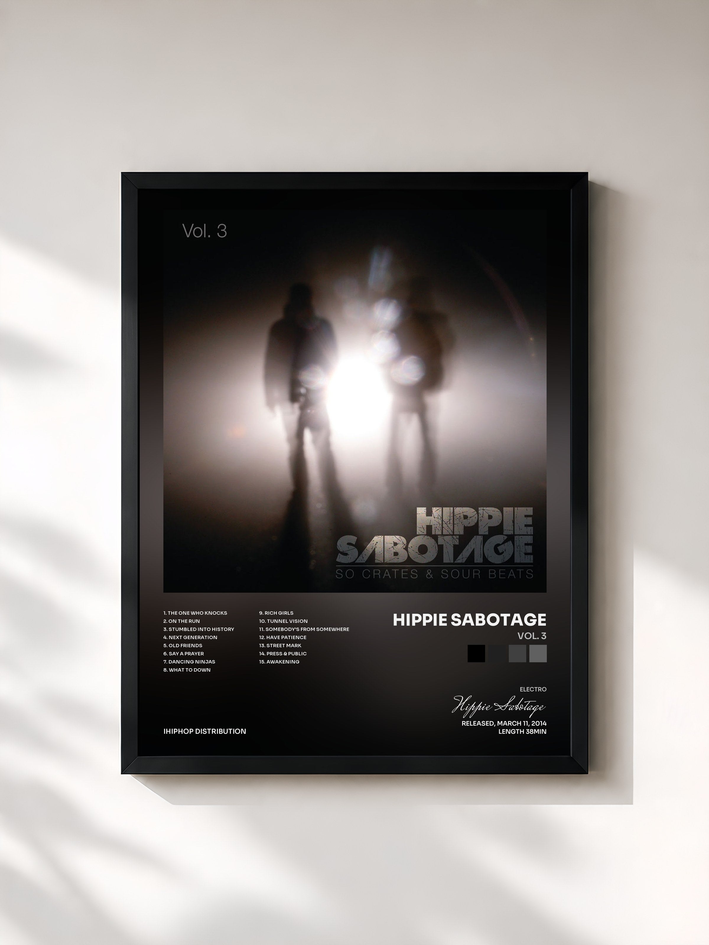 #noir Tableau de l'album Vol. 3 de Hippie Sabotage, cadre noir, imprimé et encadré en France