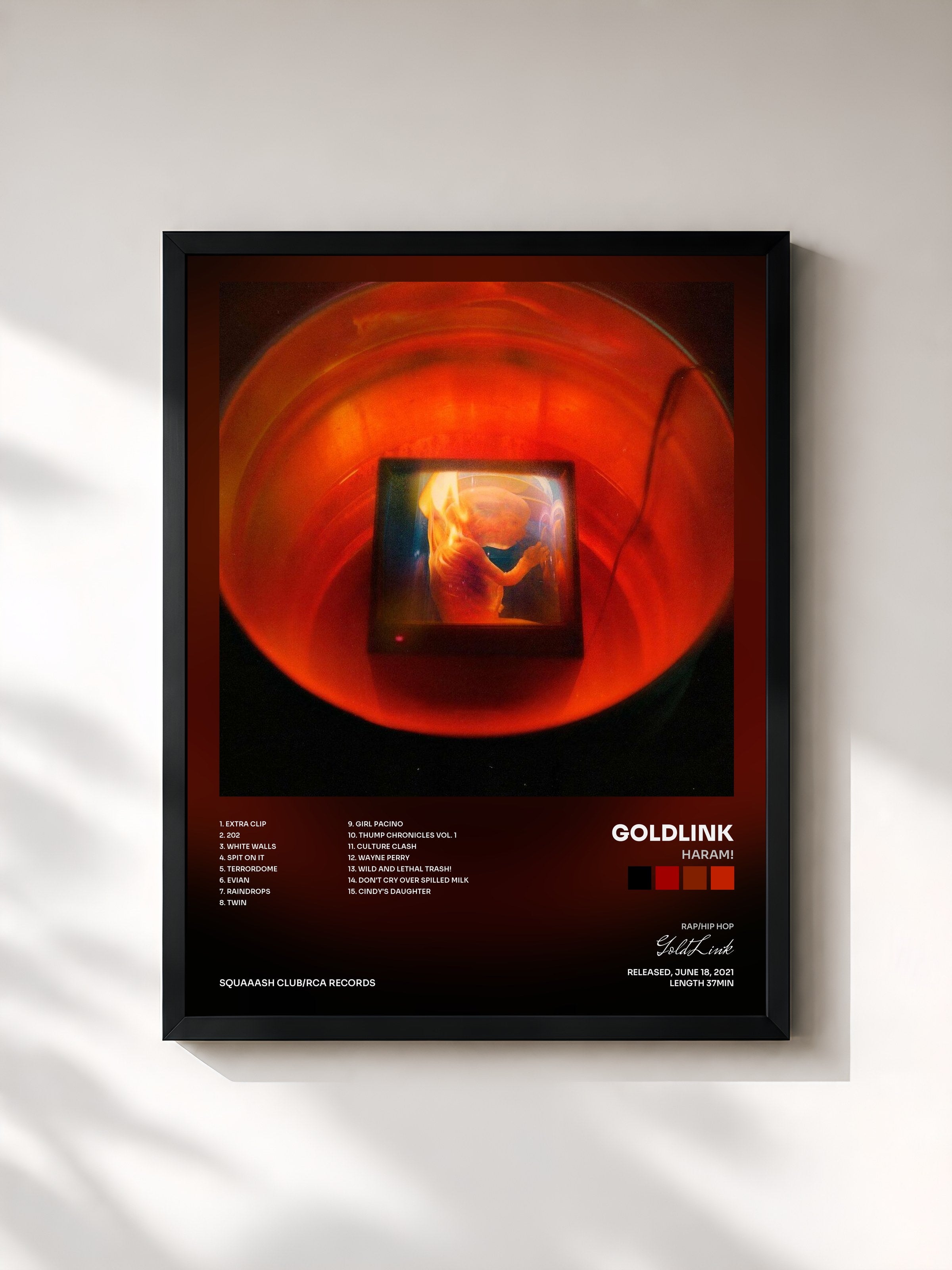 #noir Tableau de l'album HARAM! de GoldLink, cadre noir, imprimé et encadré en France
