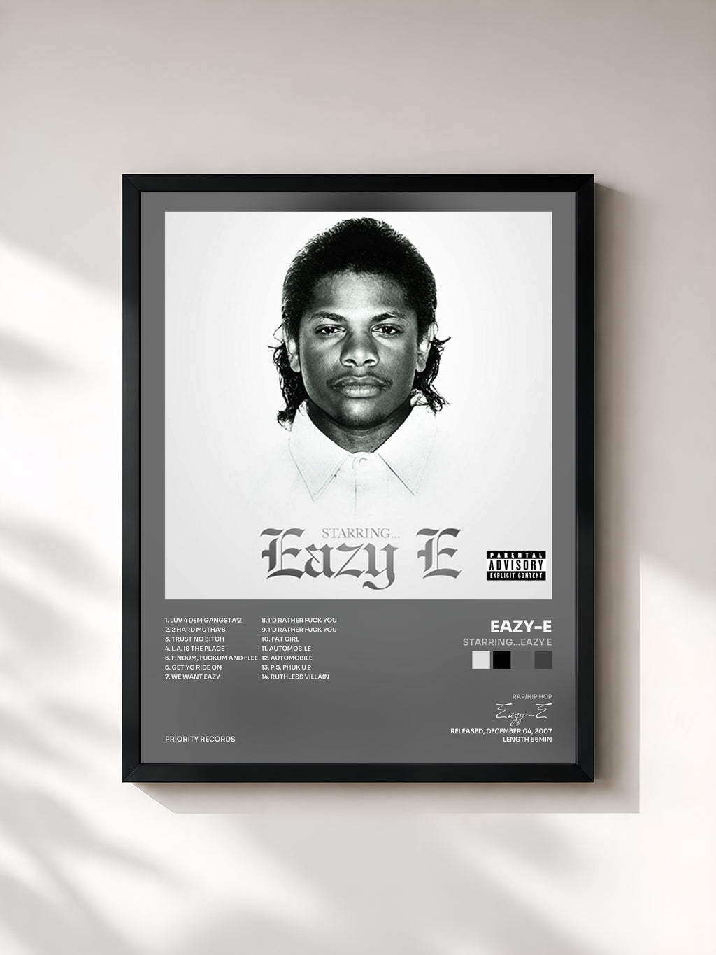 #noir Tableau de l'album Starring...Eazy E de Eazy-E, cadre noir, imprimé et encadré en France