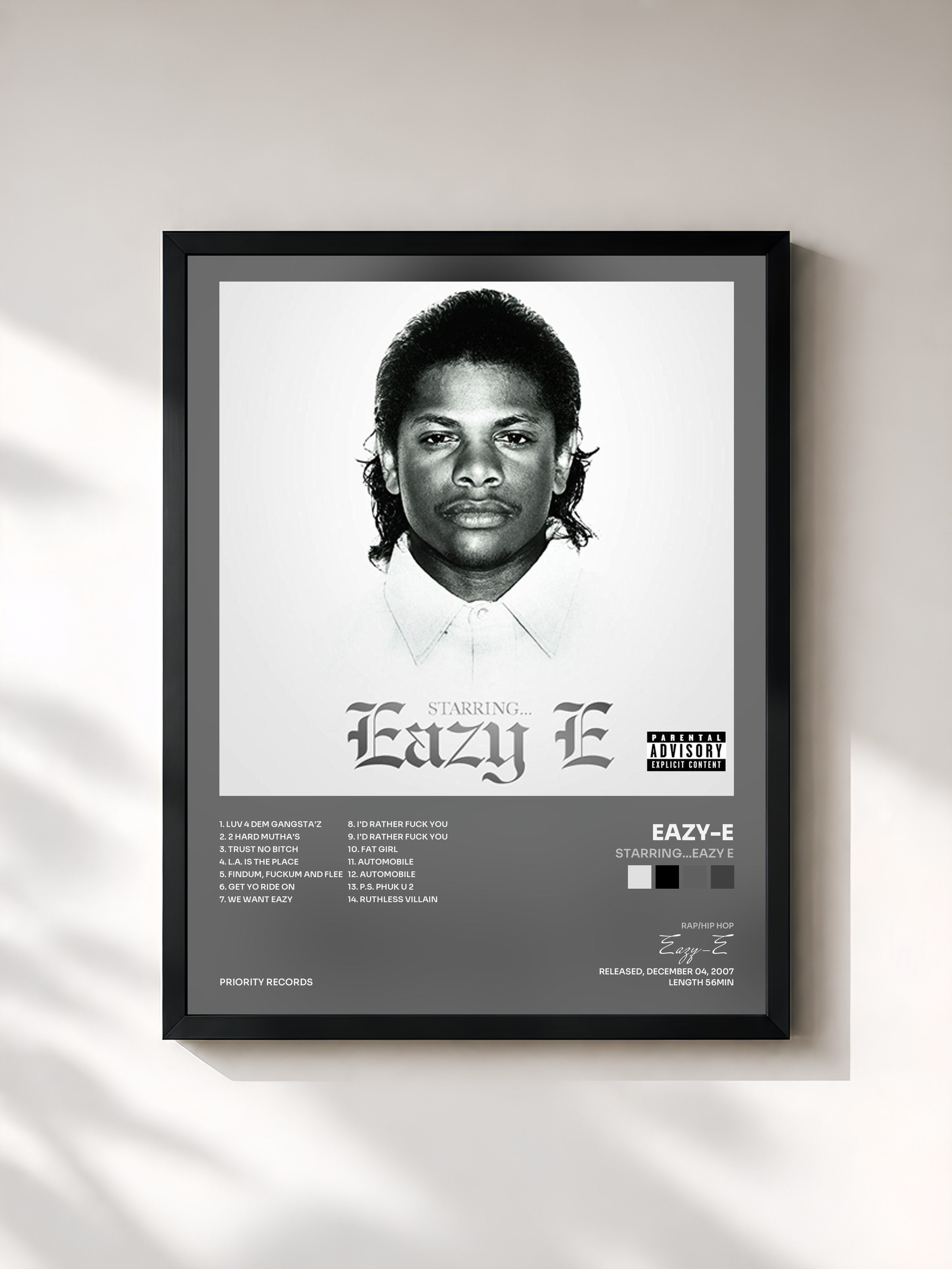 #noir Tableau de l'album Starring...Eazy E de Eazy-E, cadre noir, imprimé et encadré en France