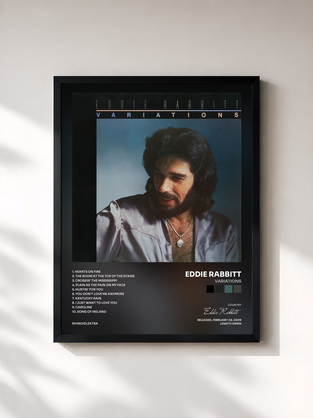 #noir Tableau de l'album Variations de Eddie Rabbitt, cadre noir, imprimé et encadré en France