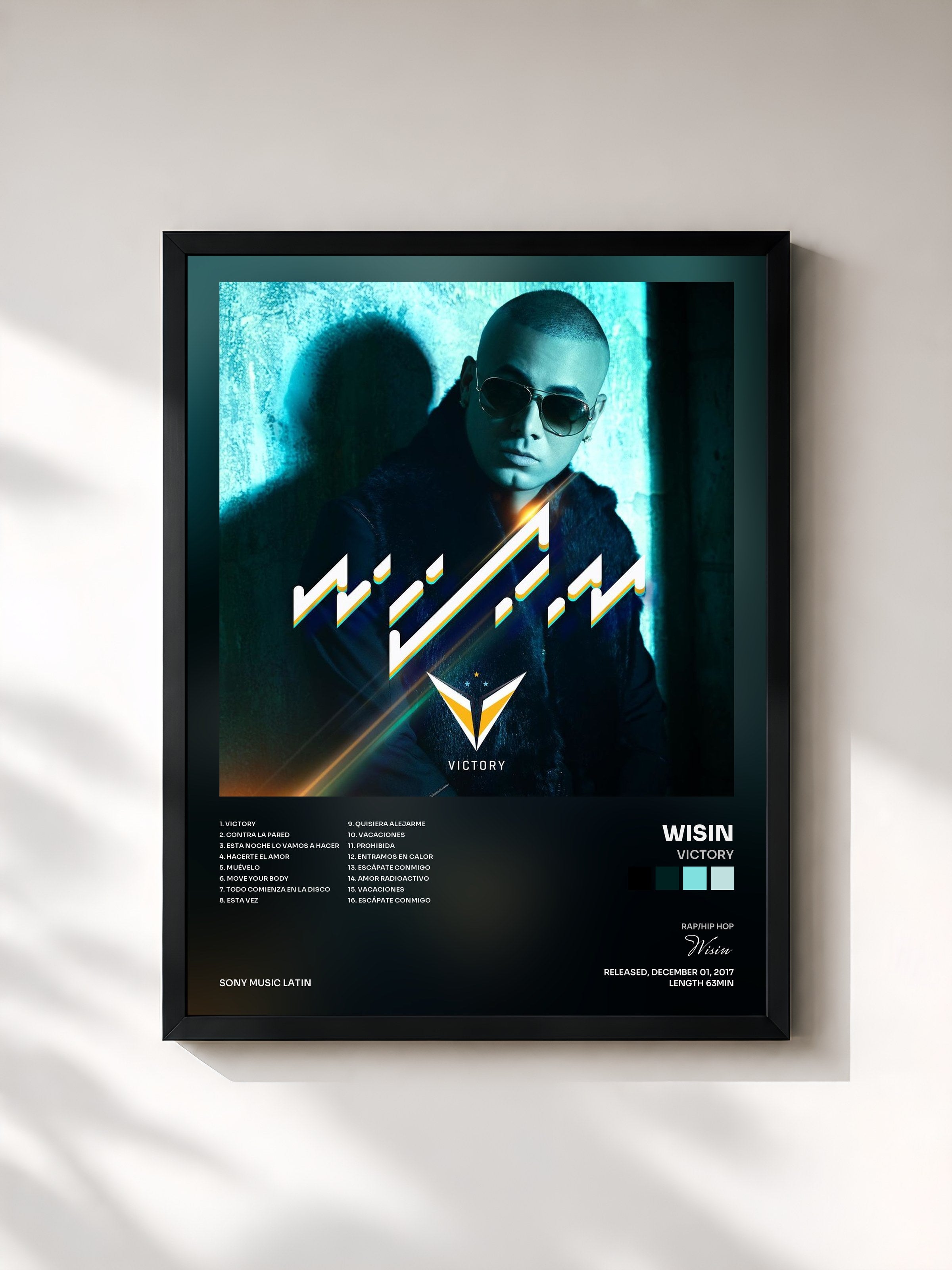 #noir Tableau de l'album Victory de Wisin, cadre noir, imprimé et encadré en France
