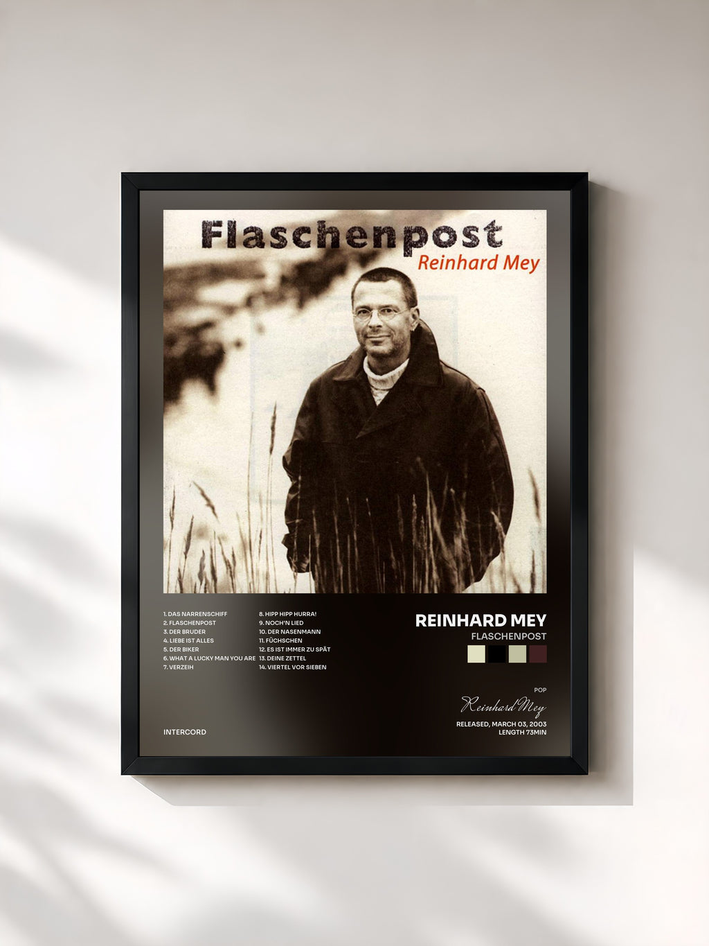 #noir Tableau de l'album Flaschenpost de Reinhard Mey, cadre noir, imprimé et encadré en France