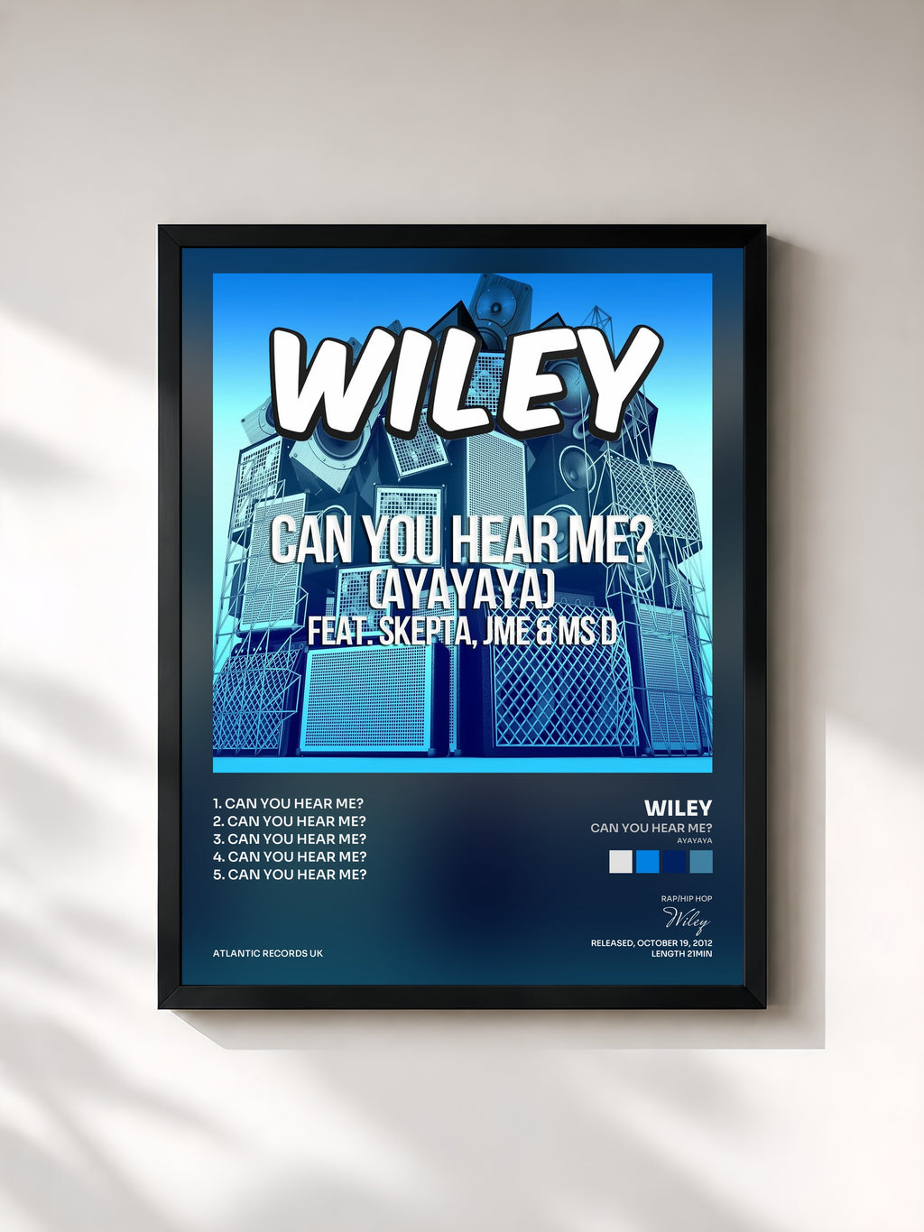 #noir Tableau de l'album Can You Hear Me? (ayayaya) [feat. Skepta, JME & Ms D] de Wiley, cadre noir, imprimé et encadré en France
