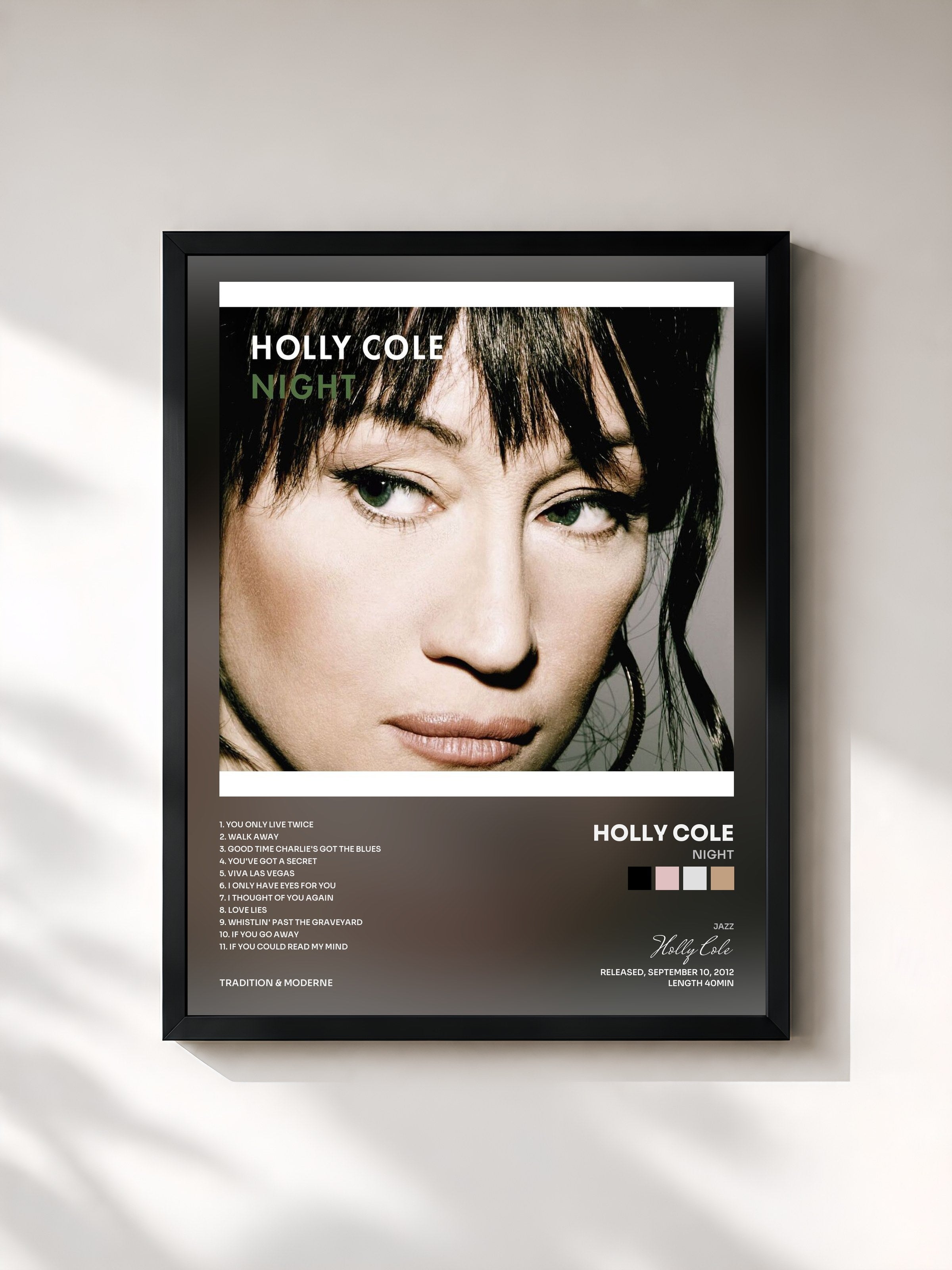 #noir Tableau de l'album Night de Holly Cole, cadre noir, imprimé et encadré en France