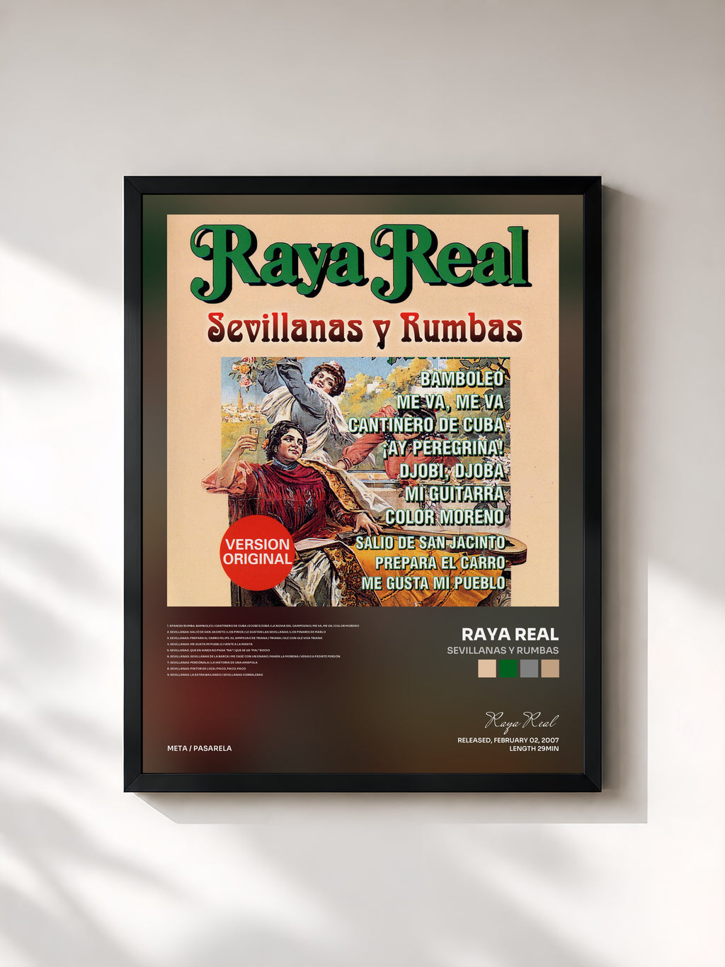 #noir Tableau de l'album Sevillanas Y Rumbas de Raya Real, cadre noir, imprimé et encadré en France