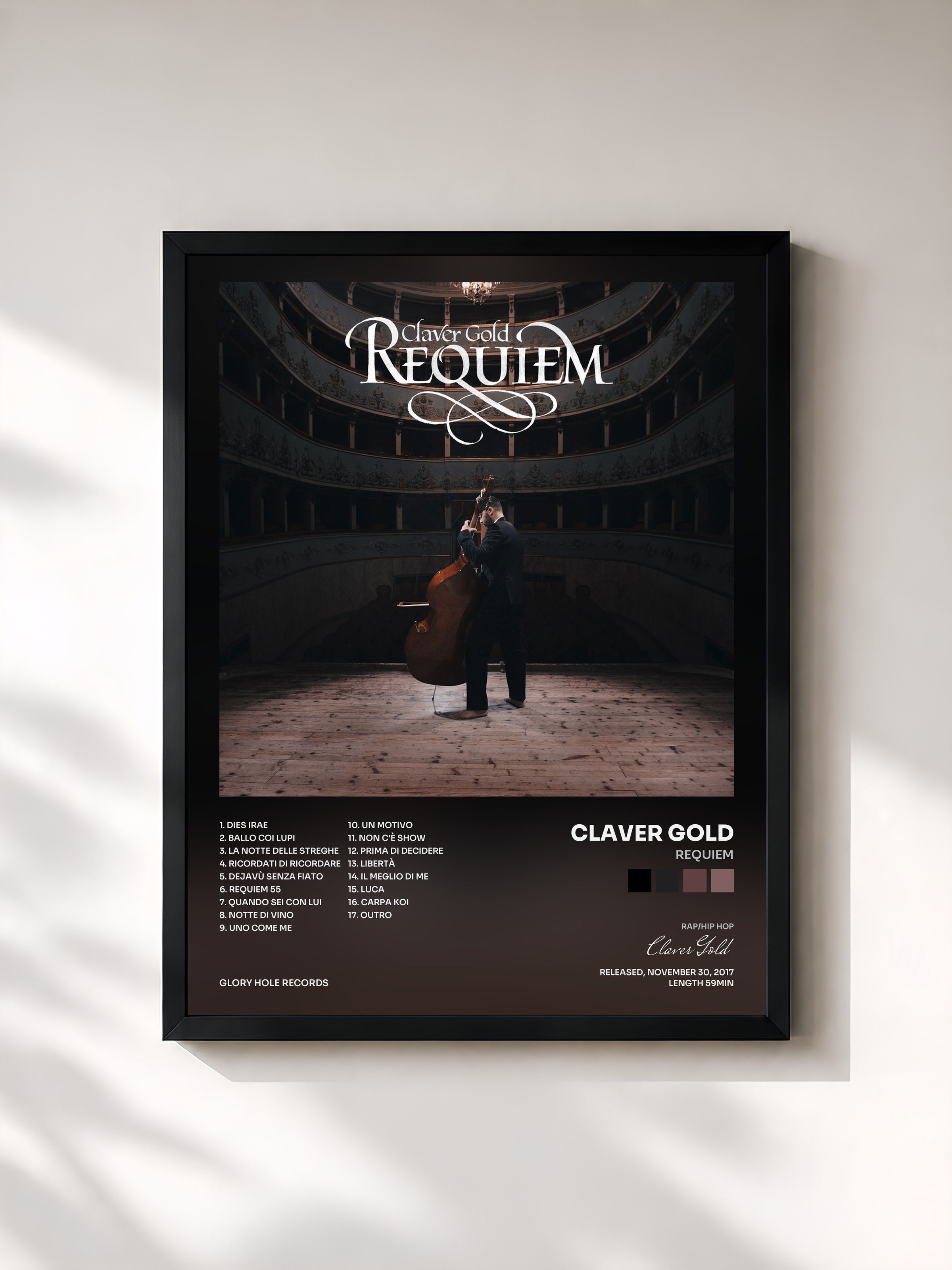 #noir Tableau de l'album Requiem de Claver Gold, cadre noir, imprimé et encadré en France