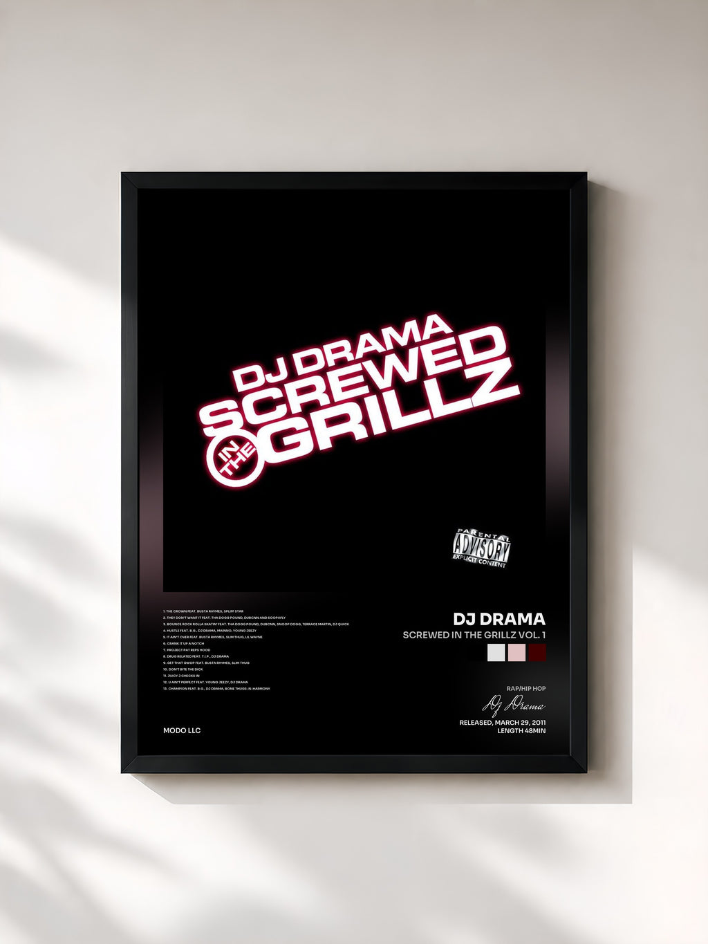 #noir Tableau de l'album Screwed In The Grillz Vol. 1 de Dj Drama, cadre noir, imprimé et encadré en France