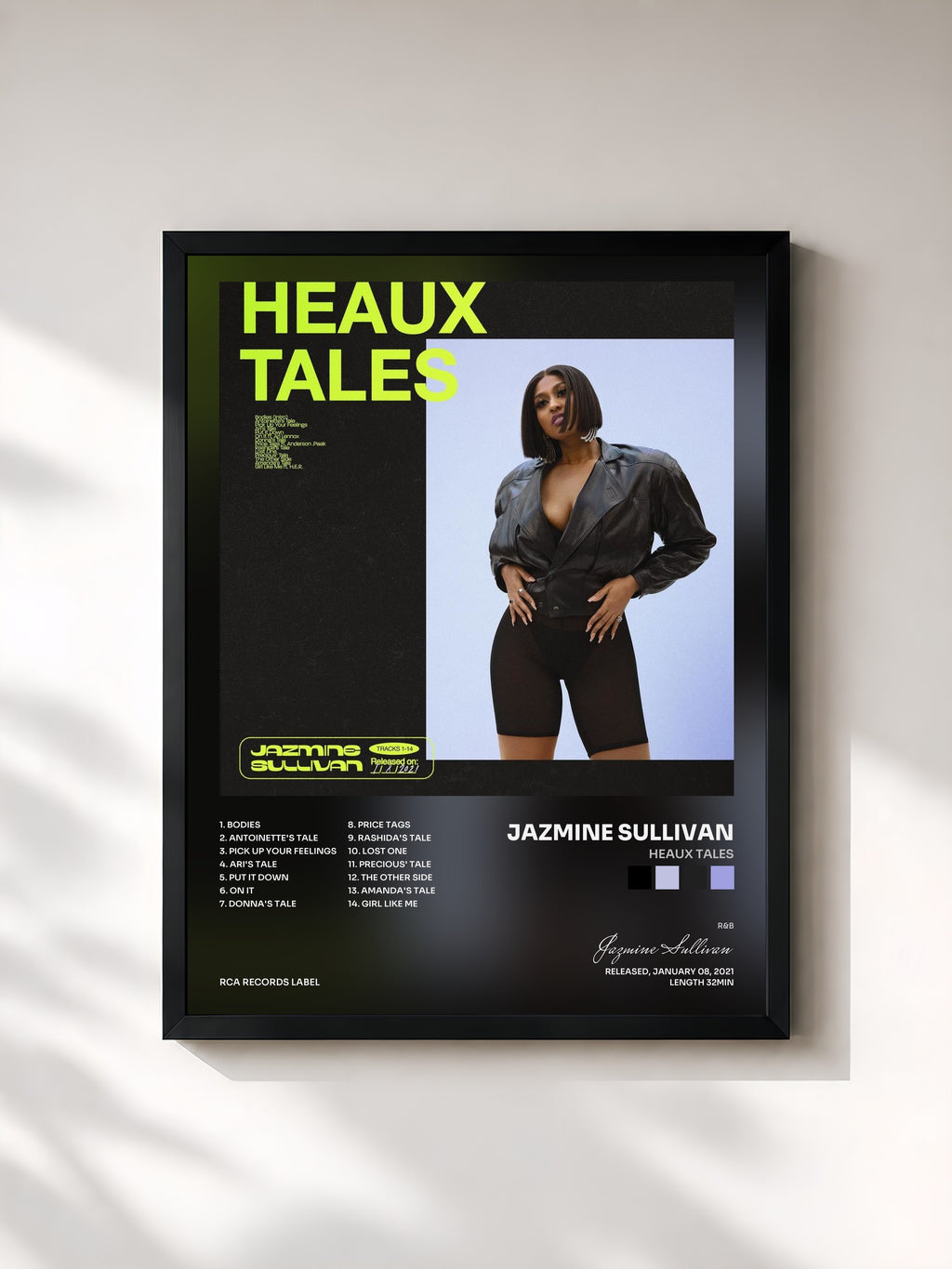 #noir Tableau de l'album Heaux Tales de Jazmine Sullivan, cadre noir, imprimé et encadré en France