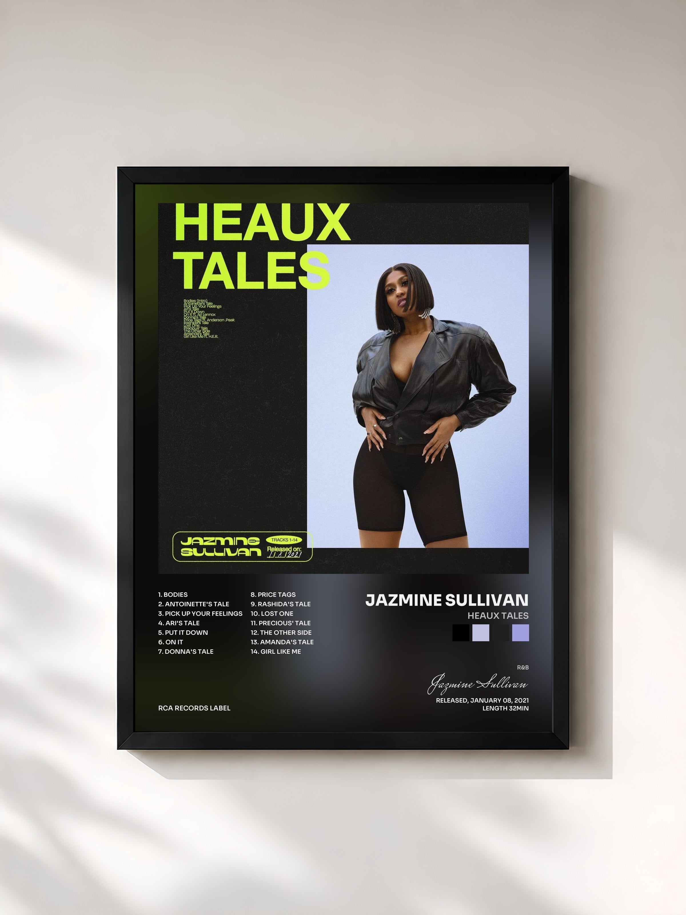 #noir Tableau de l'album Heaux Tales de Jazmine Sullivan, cadre noir, imprimé et encadré en France