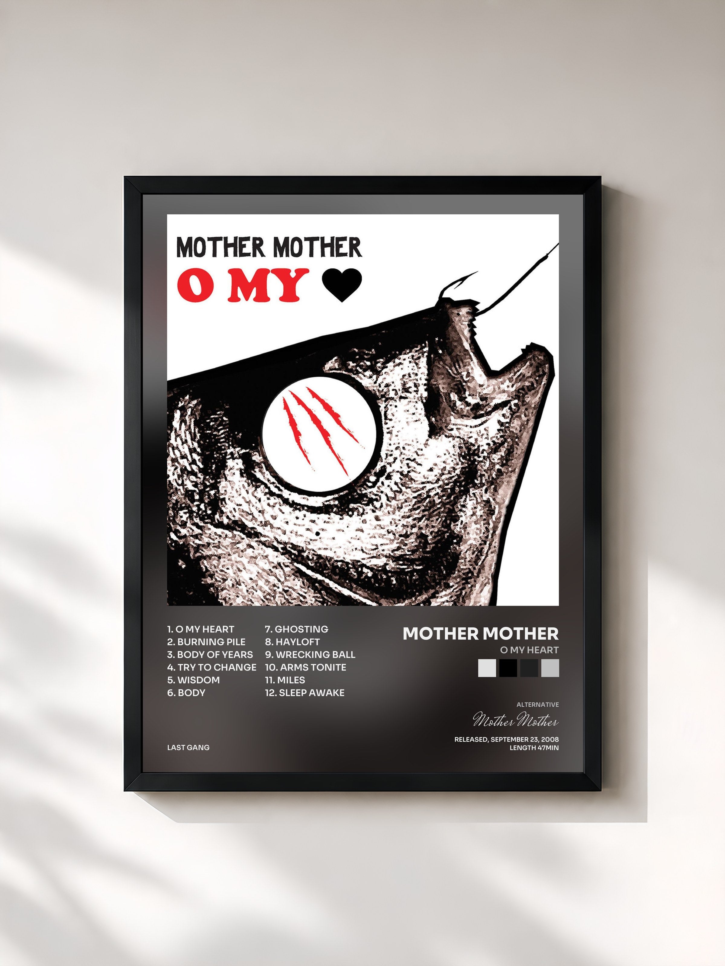 #noir Tableau de l'album O My Heart de Mother Mother, cadre noir, imprimé et encadré en France