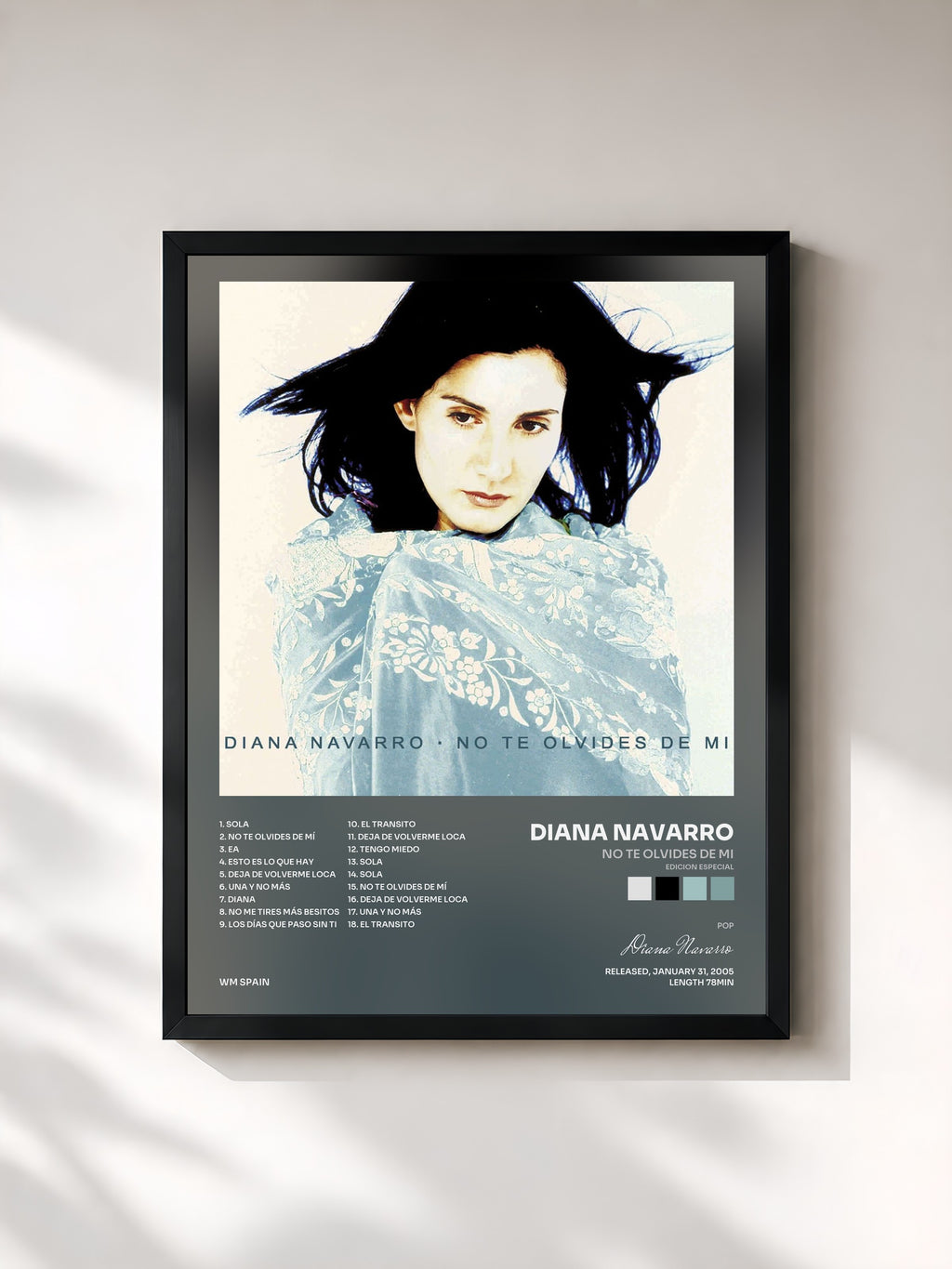 #noir Tableau de l'album No te olvides de mi (edicion especial) de Diana Navarro, cadre noir, imprimé et encadré en France
