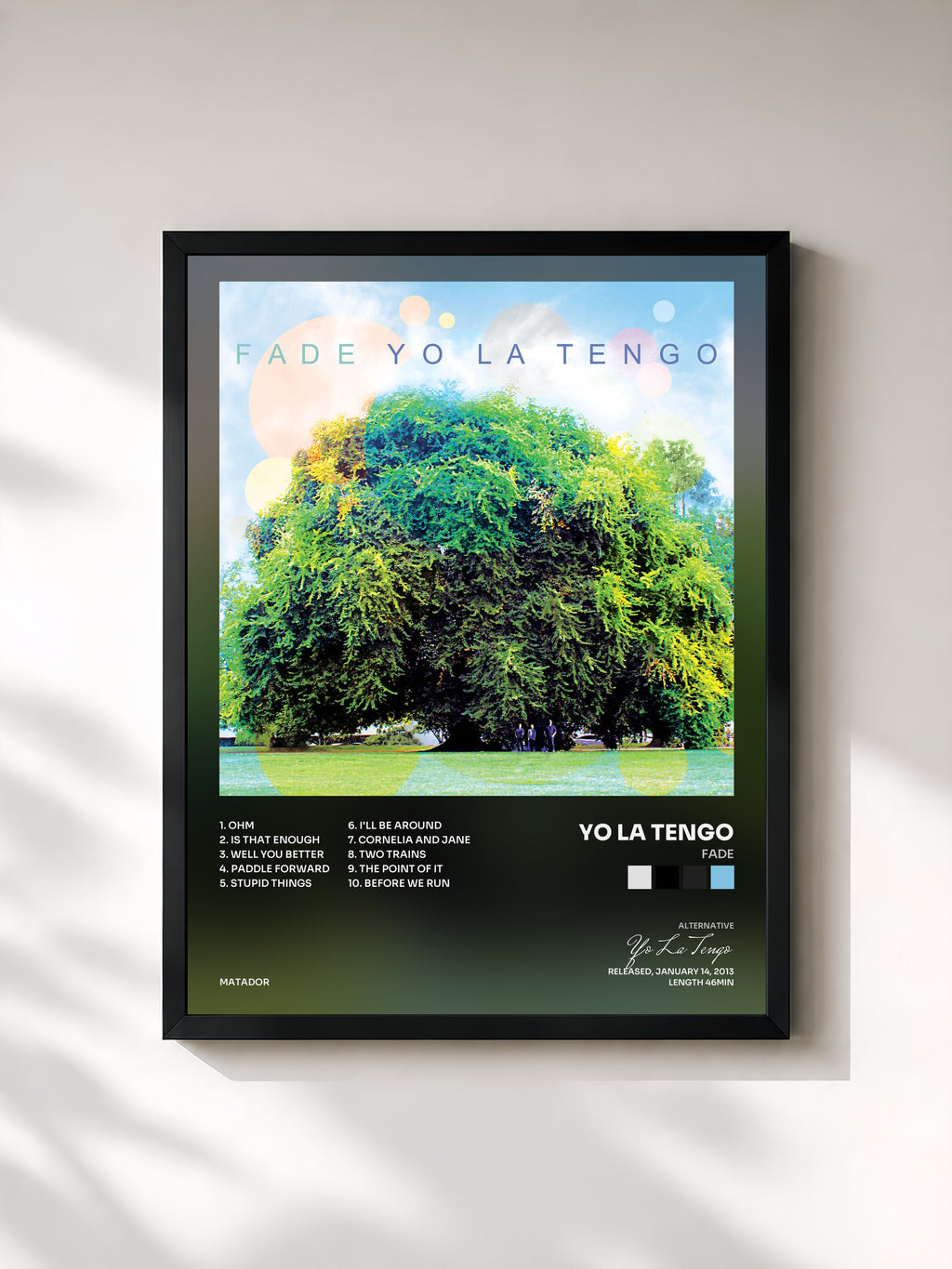 #noir Tableau de l'album Fade de Yo La Tengo, cadre noir, imprimé et encadré en France