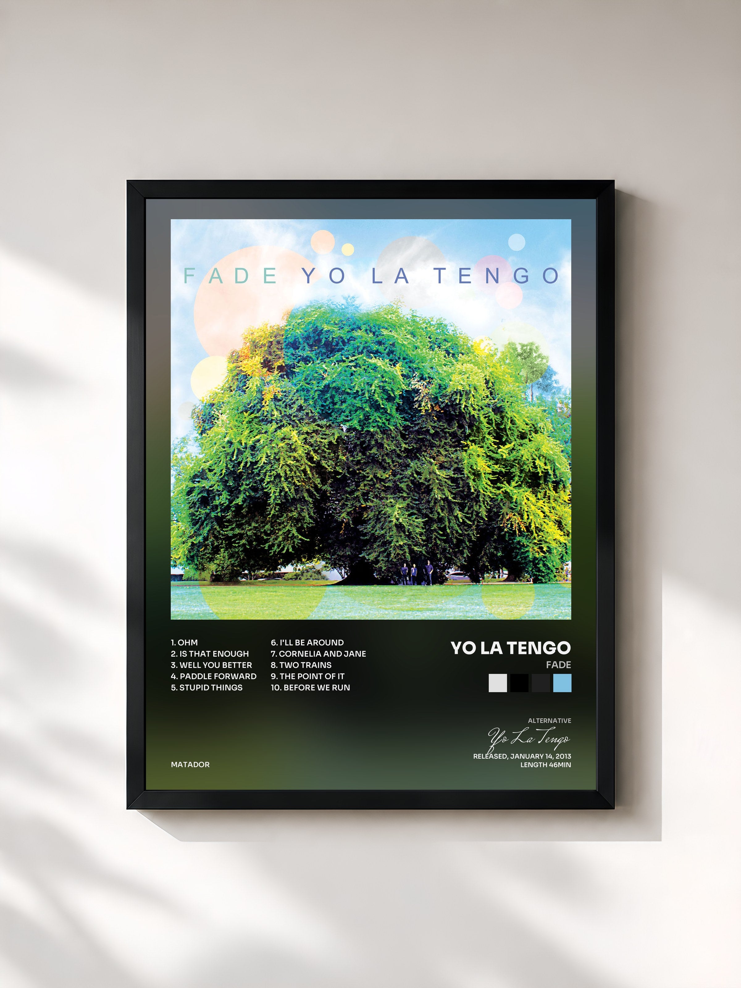 #noir Tableau de l'album Fade de Yo La Tengo, cadre noir, imprimé et encadré en France