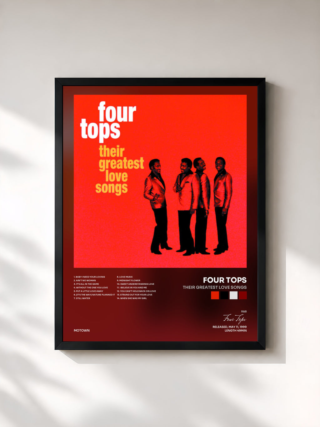 #noir Tableau de l'album Their Greatest Love Songs de Four Tops, cadre noir, imprimé et encadré en France