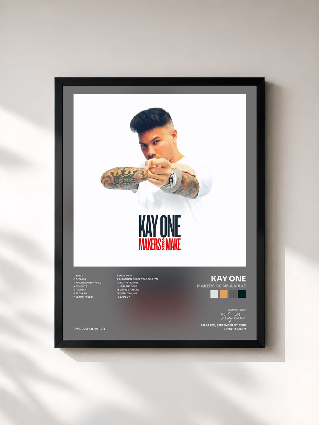 #noir Tableau de l'album Makers Gonna Make de Kay One, cadre noir, imprimé et encadré en France