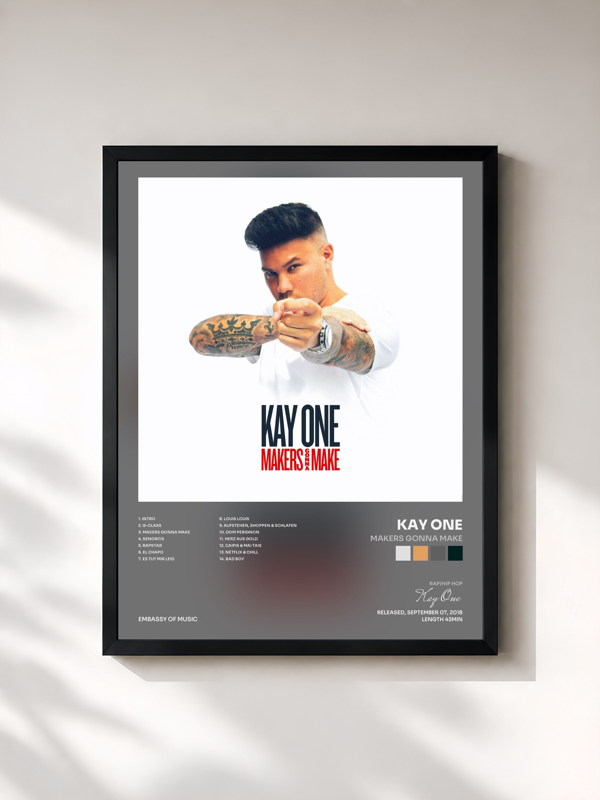 #noir Tableau de l'album Makers Gonna Make de Kay One, cadre noir, imprimé et encadré en France
