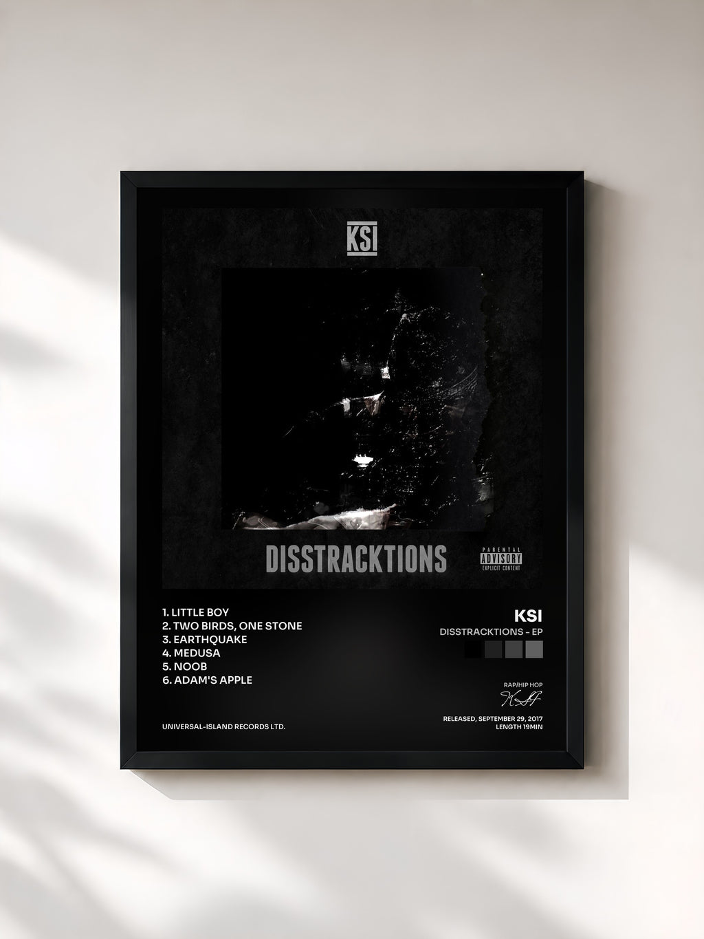 #noir Tableau de l'album Disstracktions - EP de KSI, cadre noir, imprimé et encadré en France