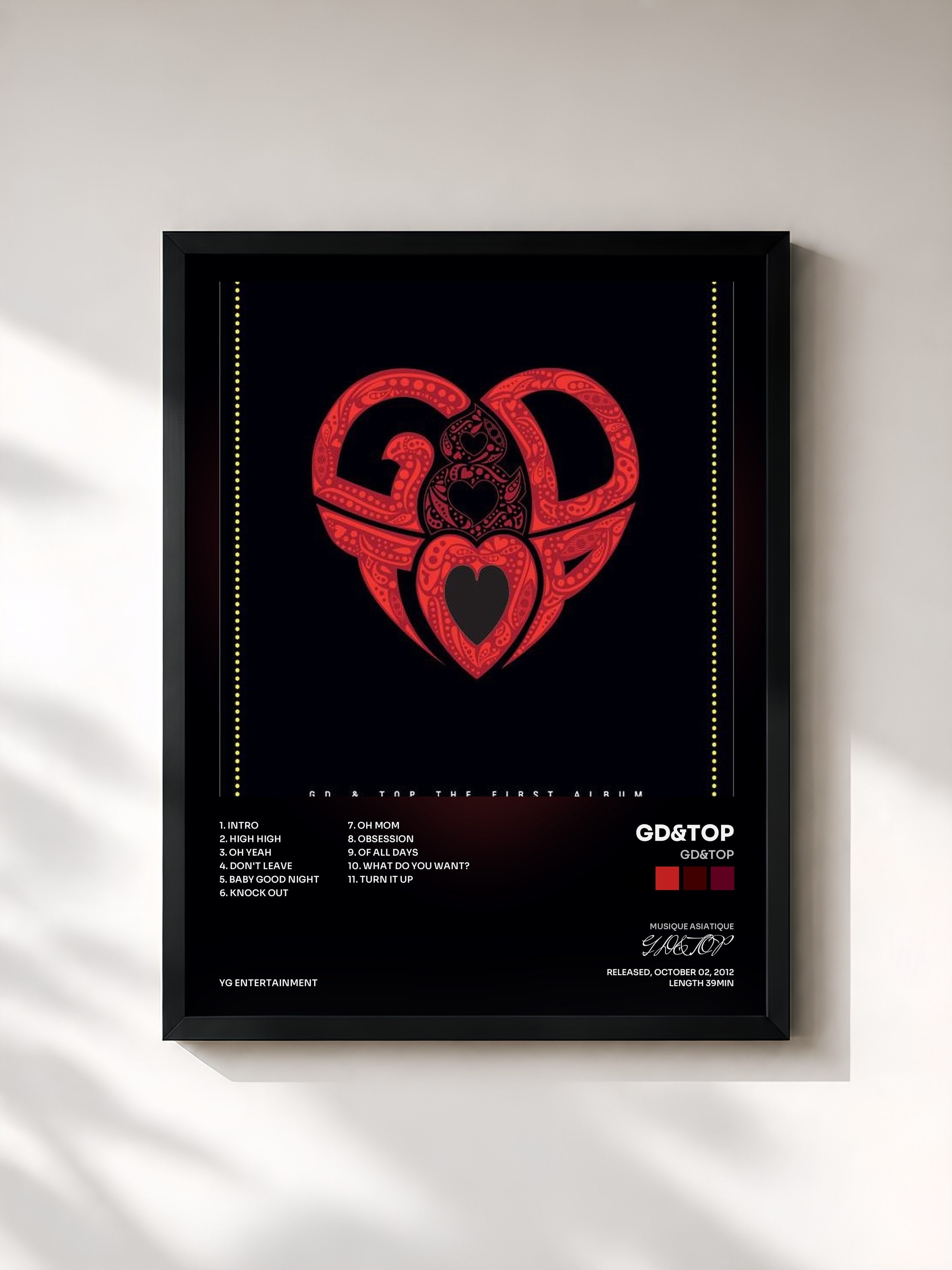#noir Tableau de l'album GD&TOP de GD&TOP, cadre noir, imprimé et encadré en France