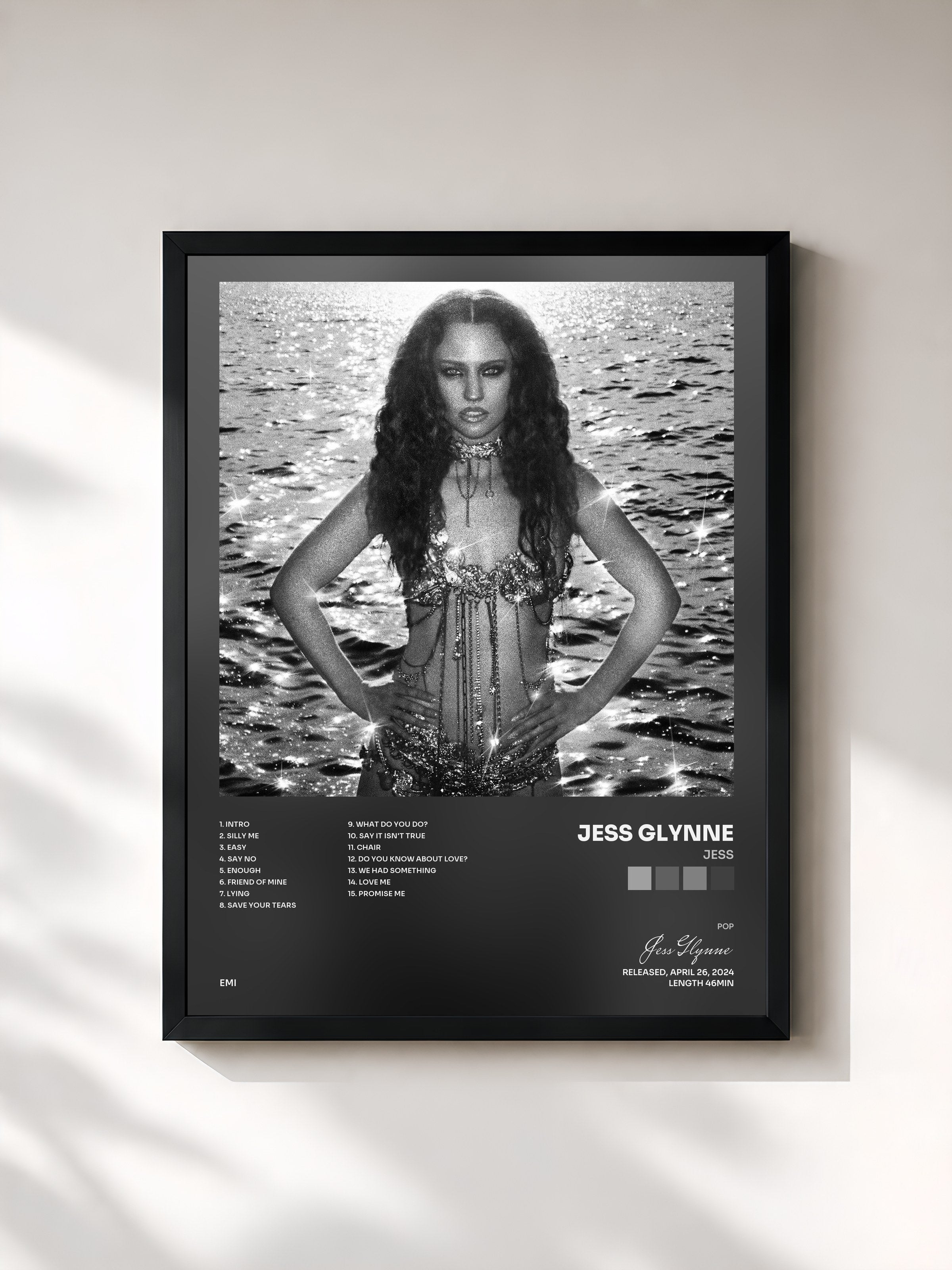 #noir Tableau de l'album JESS de Jess Glynne, cadre noir, imprimé et encadré en France