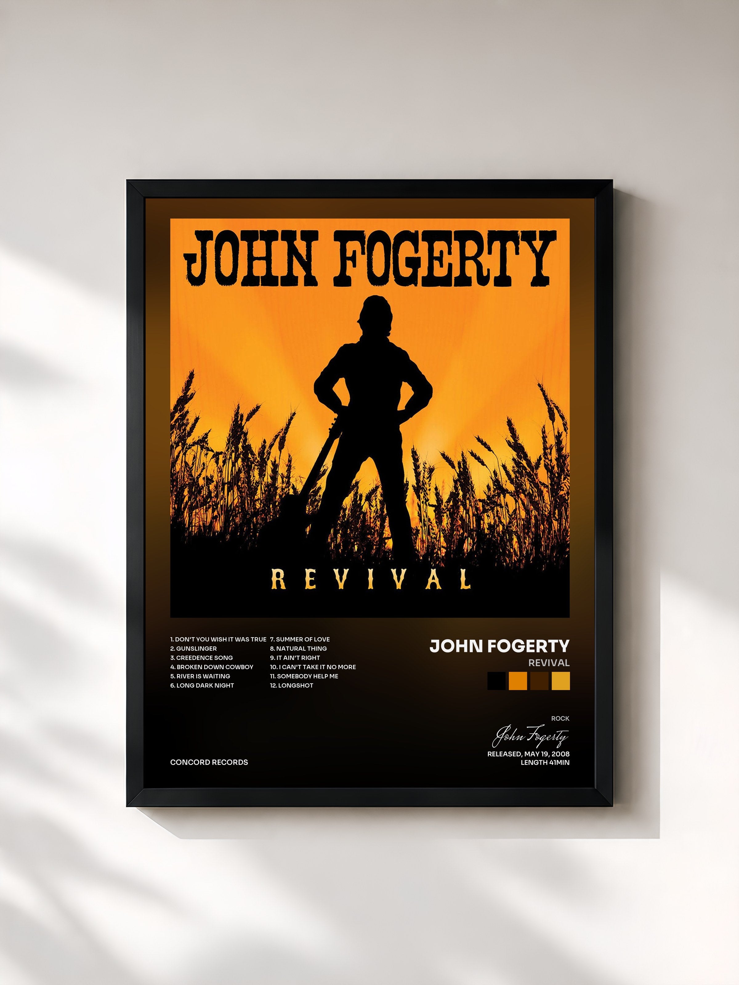 #noir Tableau de l'album Revival de John Fogerty, cadre noir, imprimé et encadré en France