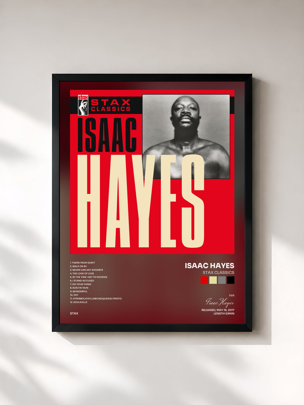 #noir Tableau de l'album Stax Classics de Isaac Hayes, cadre noir, imprimé et encadré en France