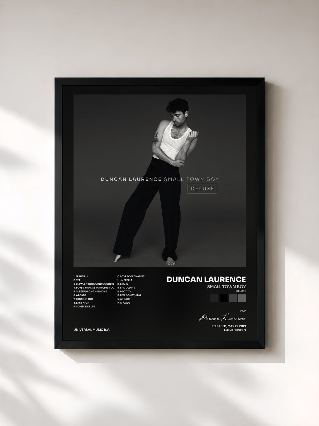 #noir Tableau de l'album Small Town Boy (Deluxe) de Duncan Laurence, cadre noir, imprimé et encadré en France