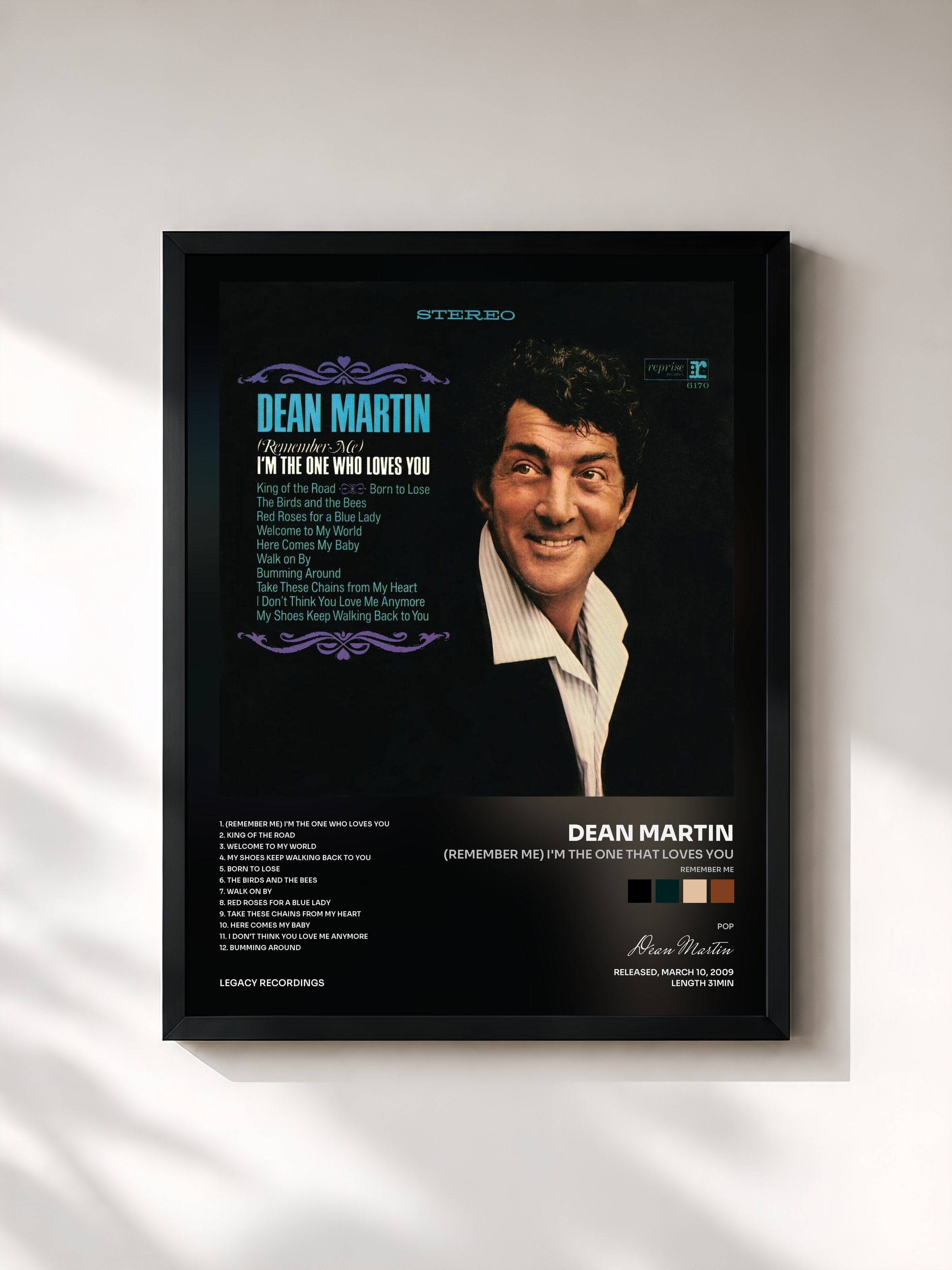 #noir Tableau de l'album (Remember Me) I'm the One That Loves You de Dean Martin, cadre noir, imprimé et encadré en France
