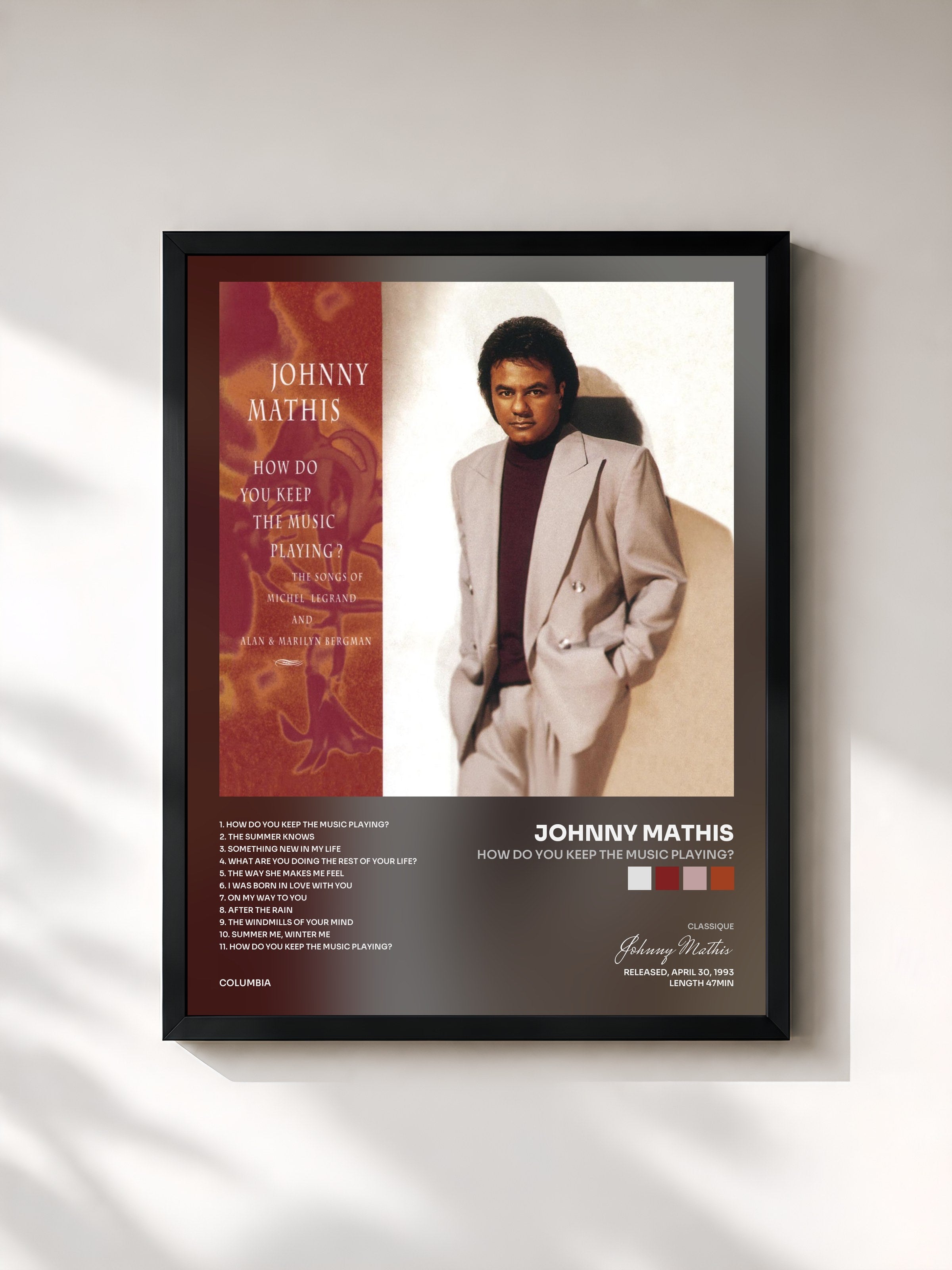 #noir Tableau de l'album How Do You Keep The Music Playing? de Johnny Mathis, cadre noir, imprimé et encadré en France