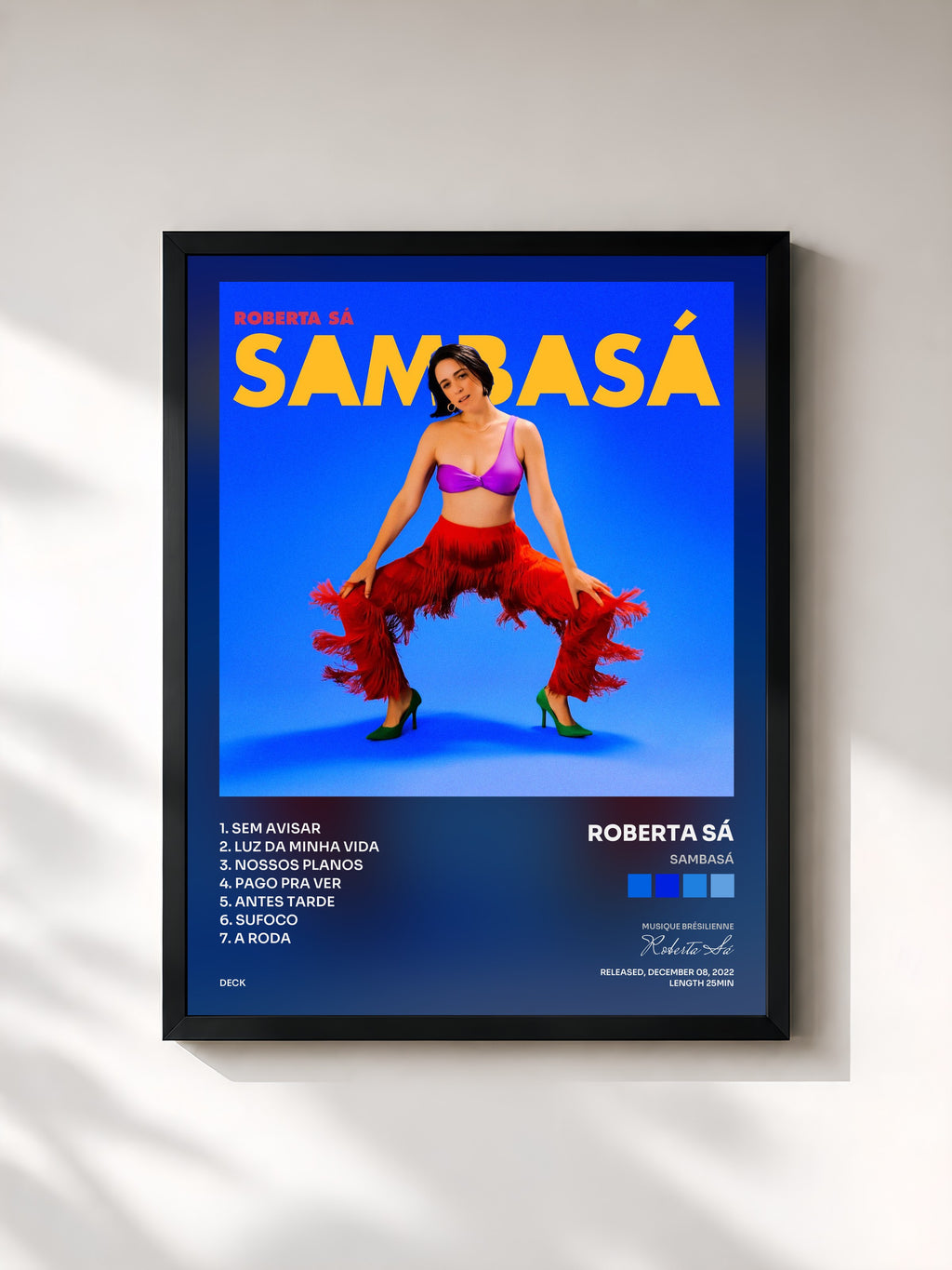 #noir Tableau de l'album Sambasá de Roberta Sá, cadre noir, imprimé et encadré en France
