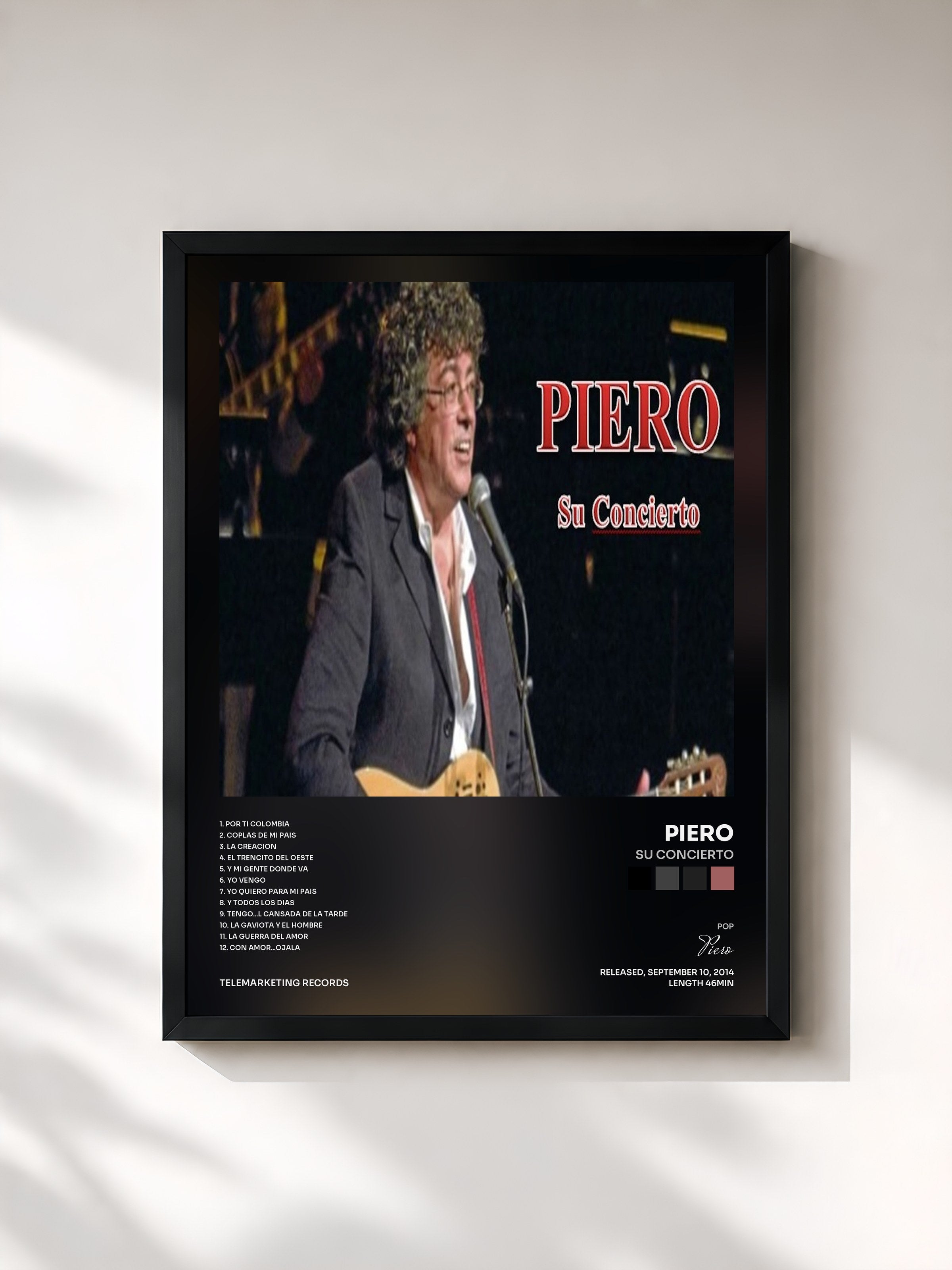 #noir Tableau de l'album Su Concierto de Piero, cadre noir, imprimé et encadré en France