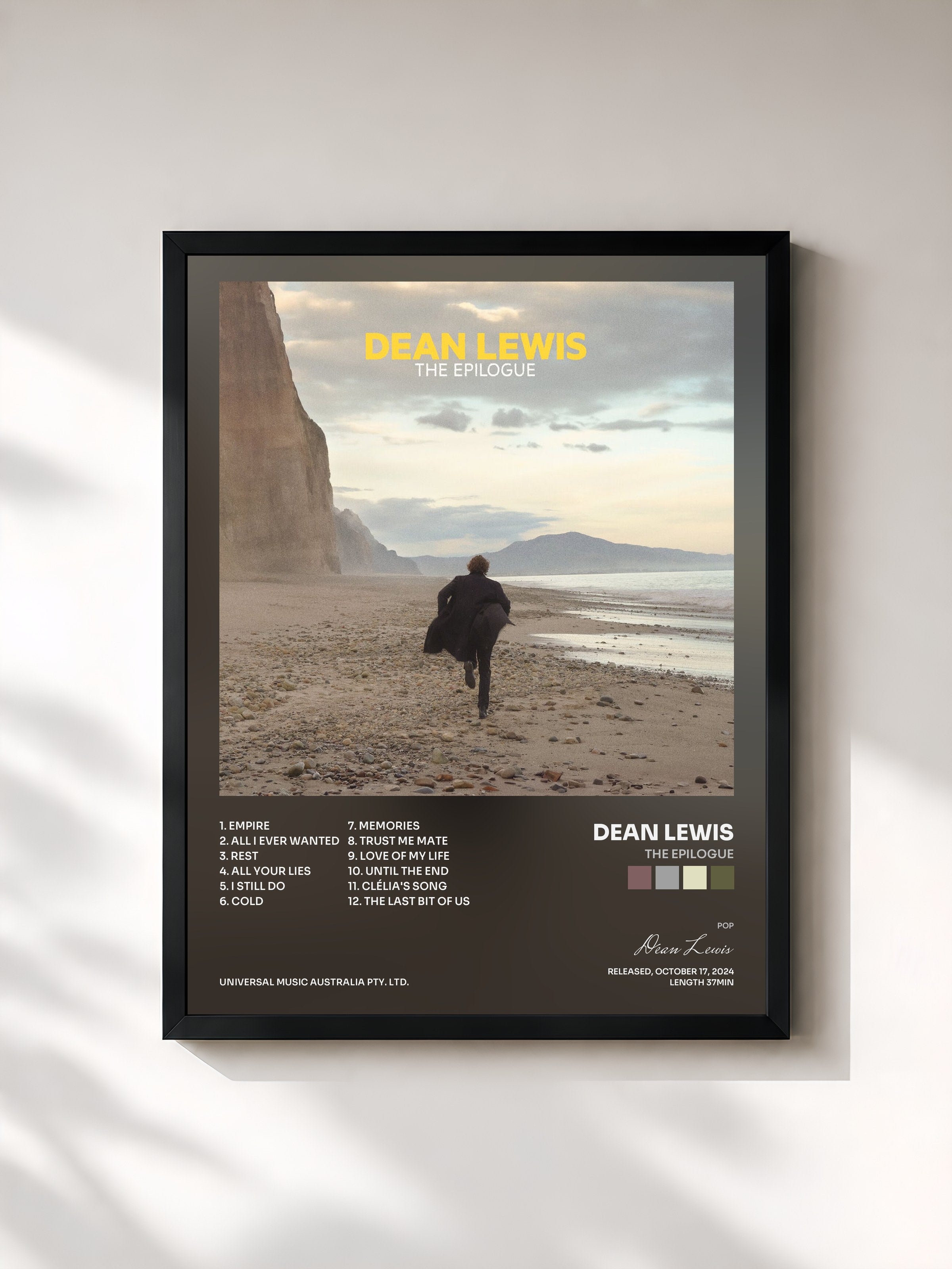 #noir Tableau de l'album The Epilogue de Dean Lewis, cadre noir, imprimé et encadré en France