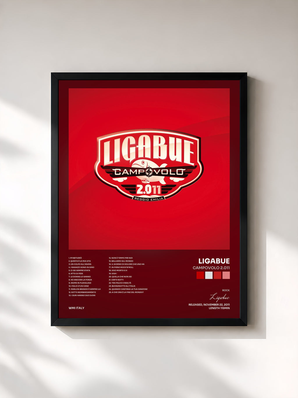 #noir Tableau de l'album Campovolo 2.011 de Ligabue, cadre noir, imprimé et encadré en France