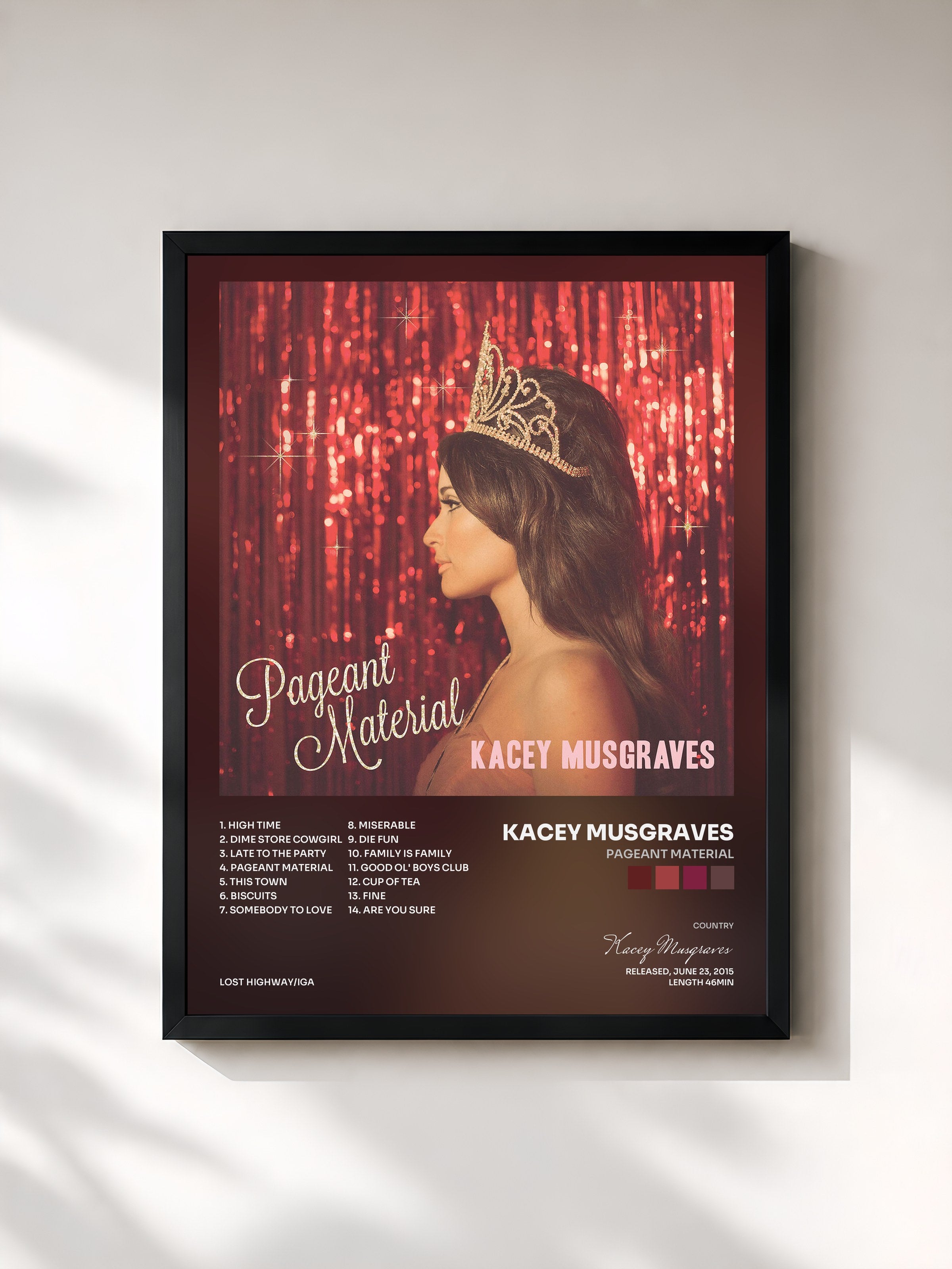 #noir Tableau de l'album Pageant Material de Kacey Musgraves, cadre noir, imprimé et encadré en France