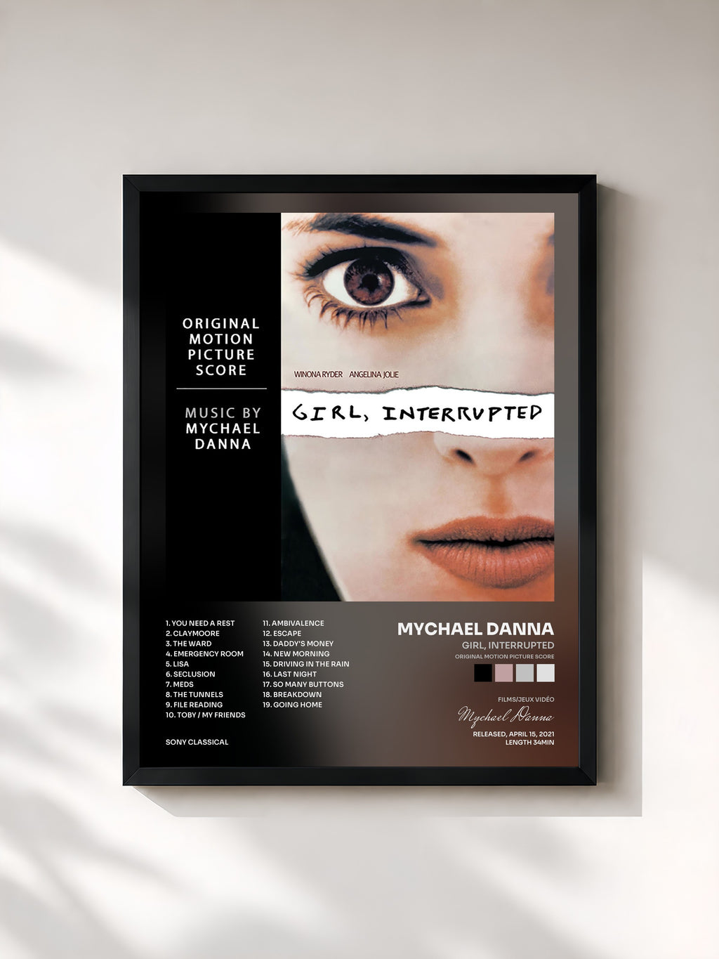 #noir Tableau de l'album Girl, Interrupted (Original Motion Picture Score) de Mychael Danna, cadre noir, imprimé et encadré en France