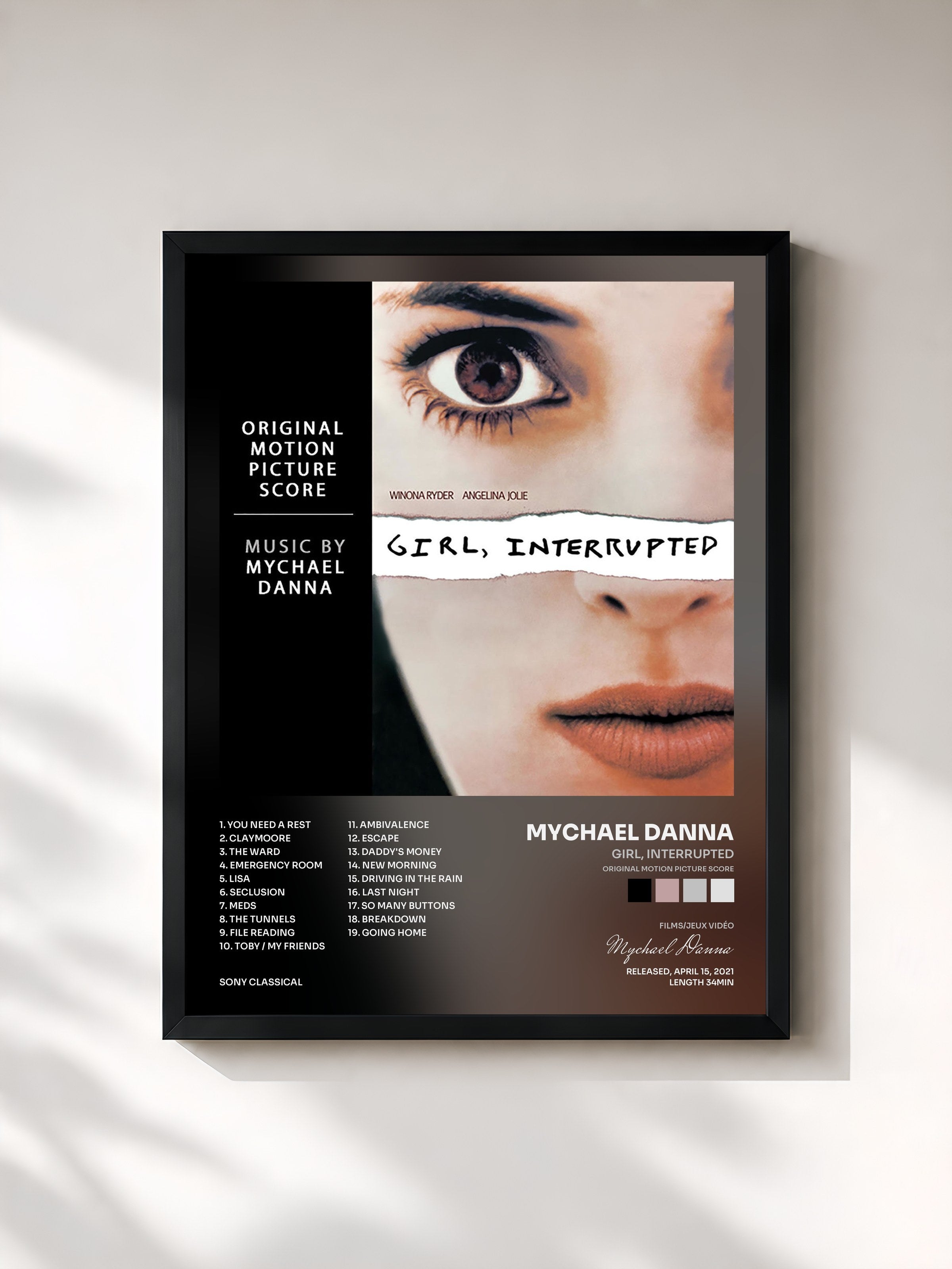 #noir Tableau de l'album Girl, Interrupted (Original Motion Picture Score) de Mychael Danna, cadre noir, imprimé et encadré en France
