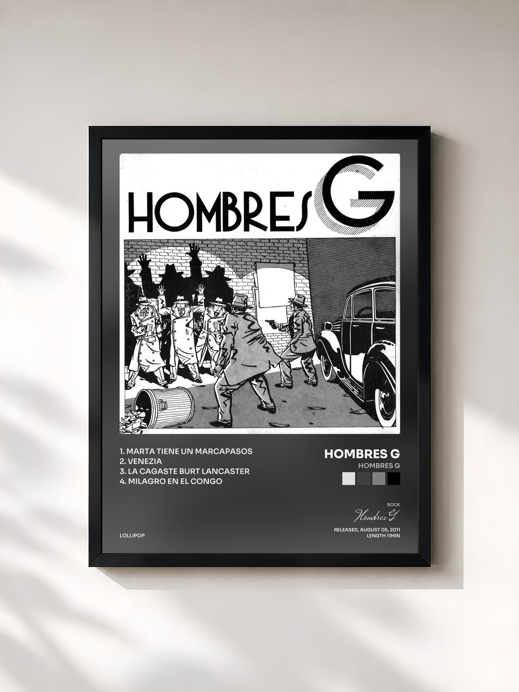 #noir Tableau de l'album Hombres G de Hombres G, cadre noir, imprimé et encadré en France