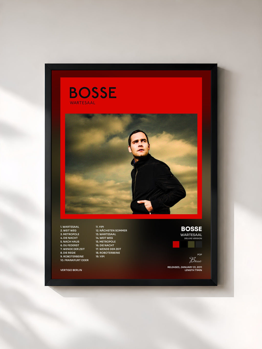 #noir Tableau de l'album Wartesaal (Deluxe Version) de Bosse, cadre noir, imprimé et encadré en France