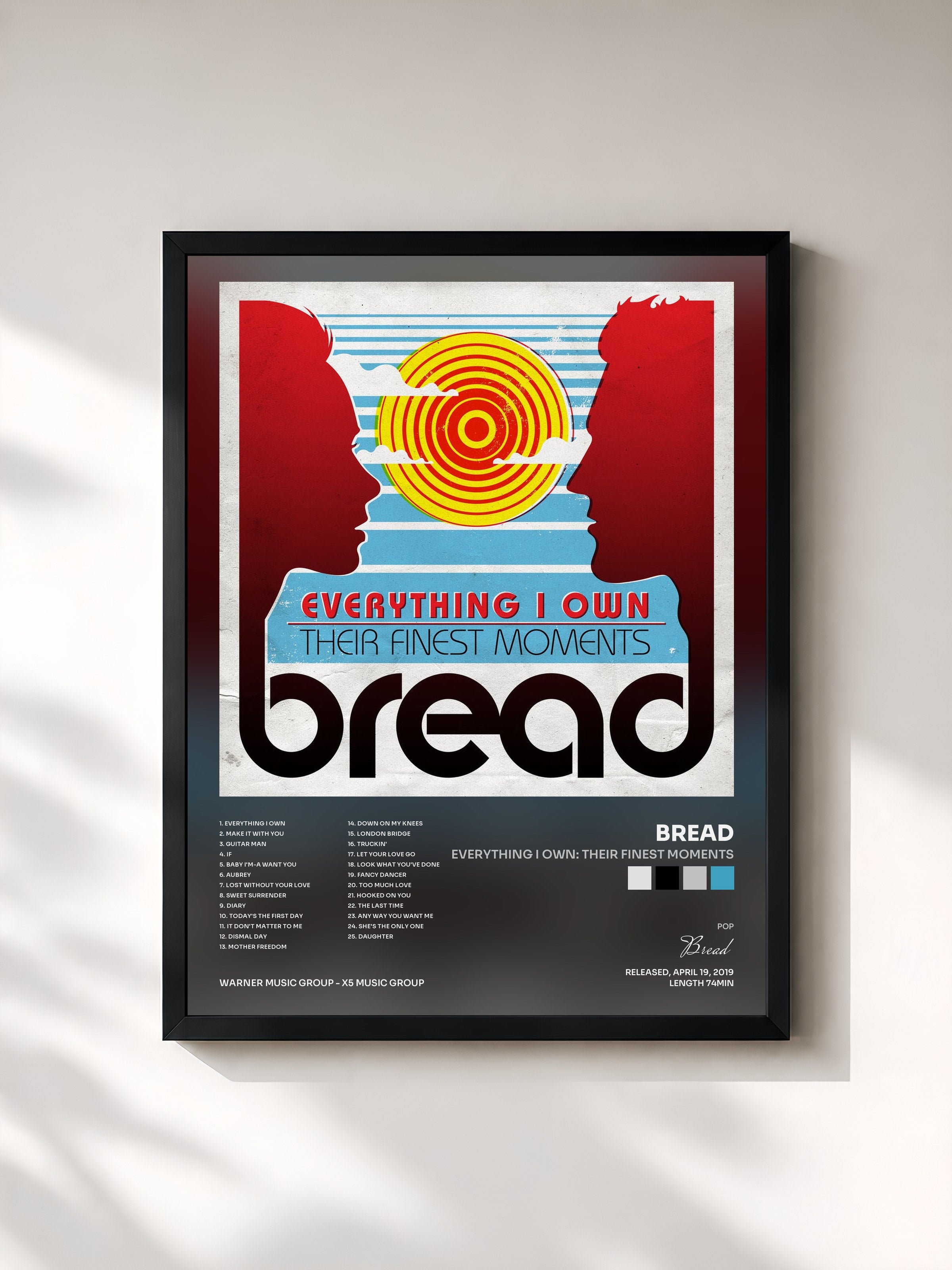 #noir Tableau de l'album Everything I Own: Their Finest Moments de Bread, cadre noir, imprimé et encadré en France